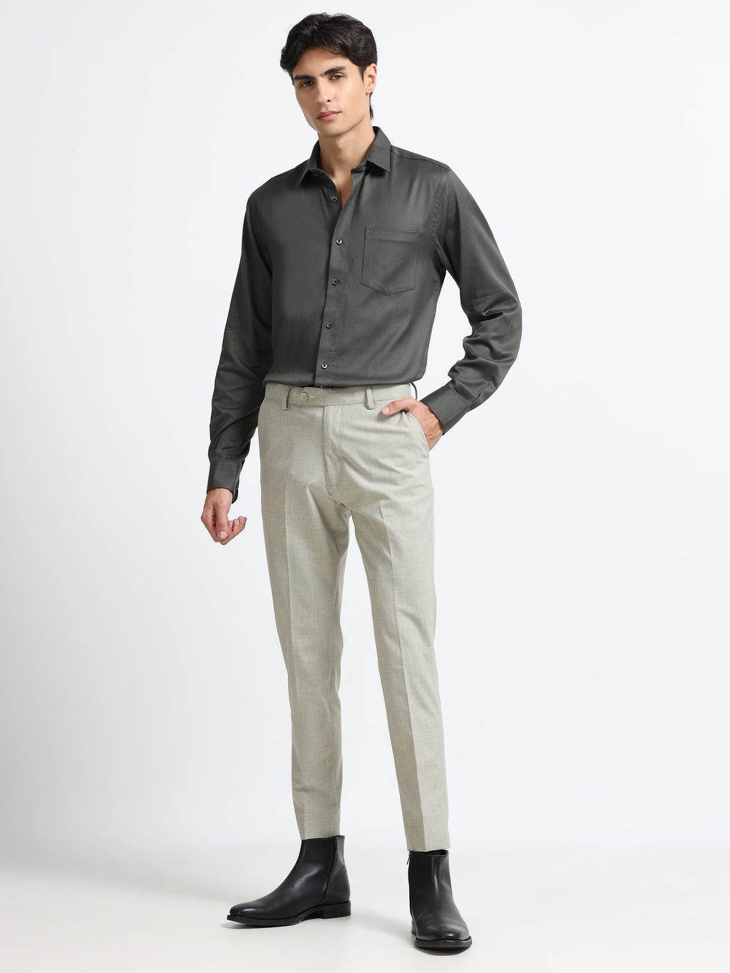Men - Light Grey - Ankel Fit - Formal Trouser
