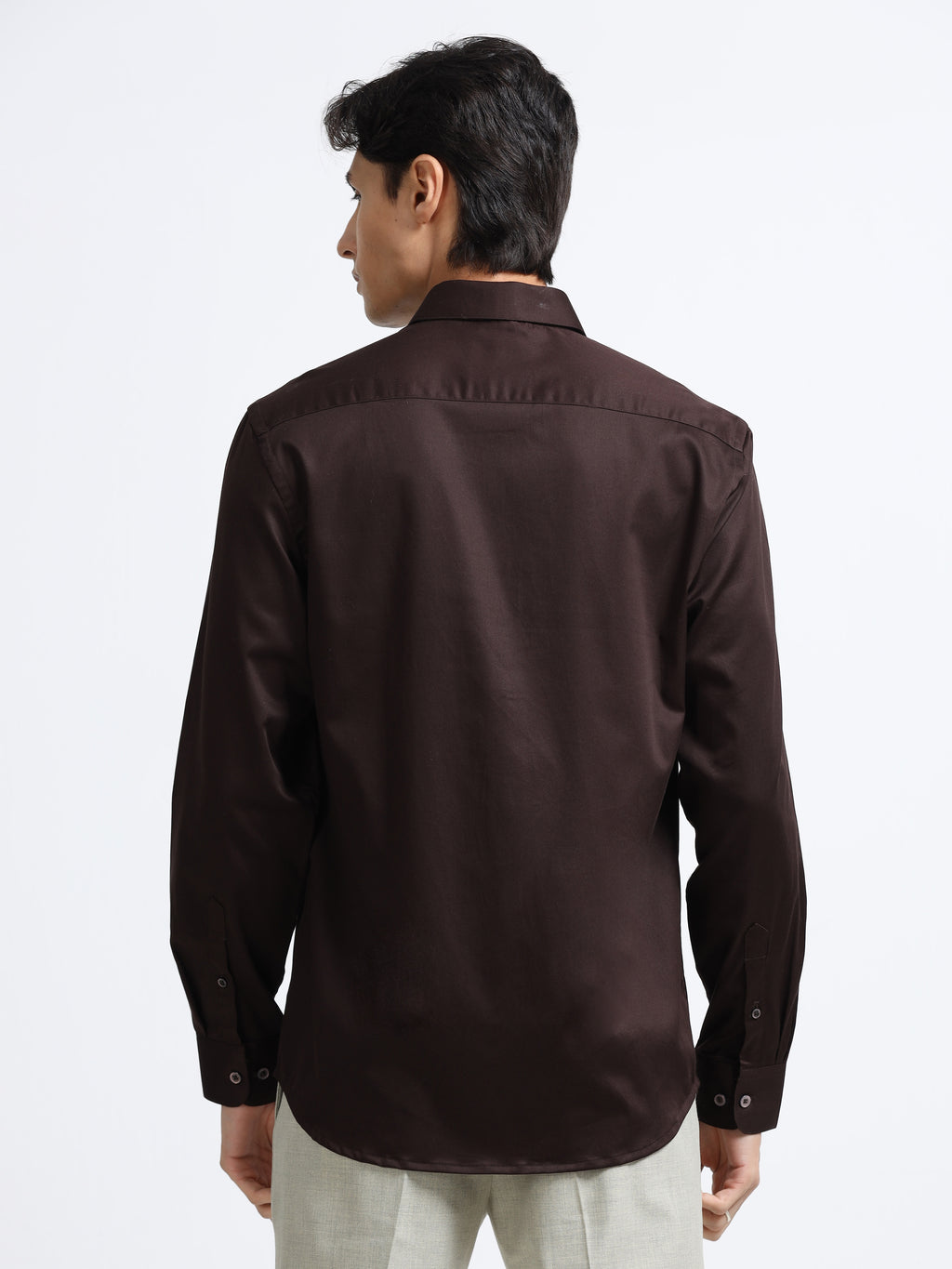 Men - Brown - Slim Fit - Solid Formal Shirt