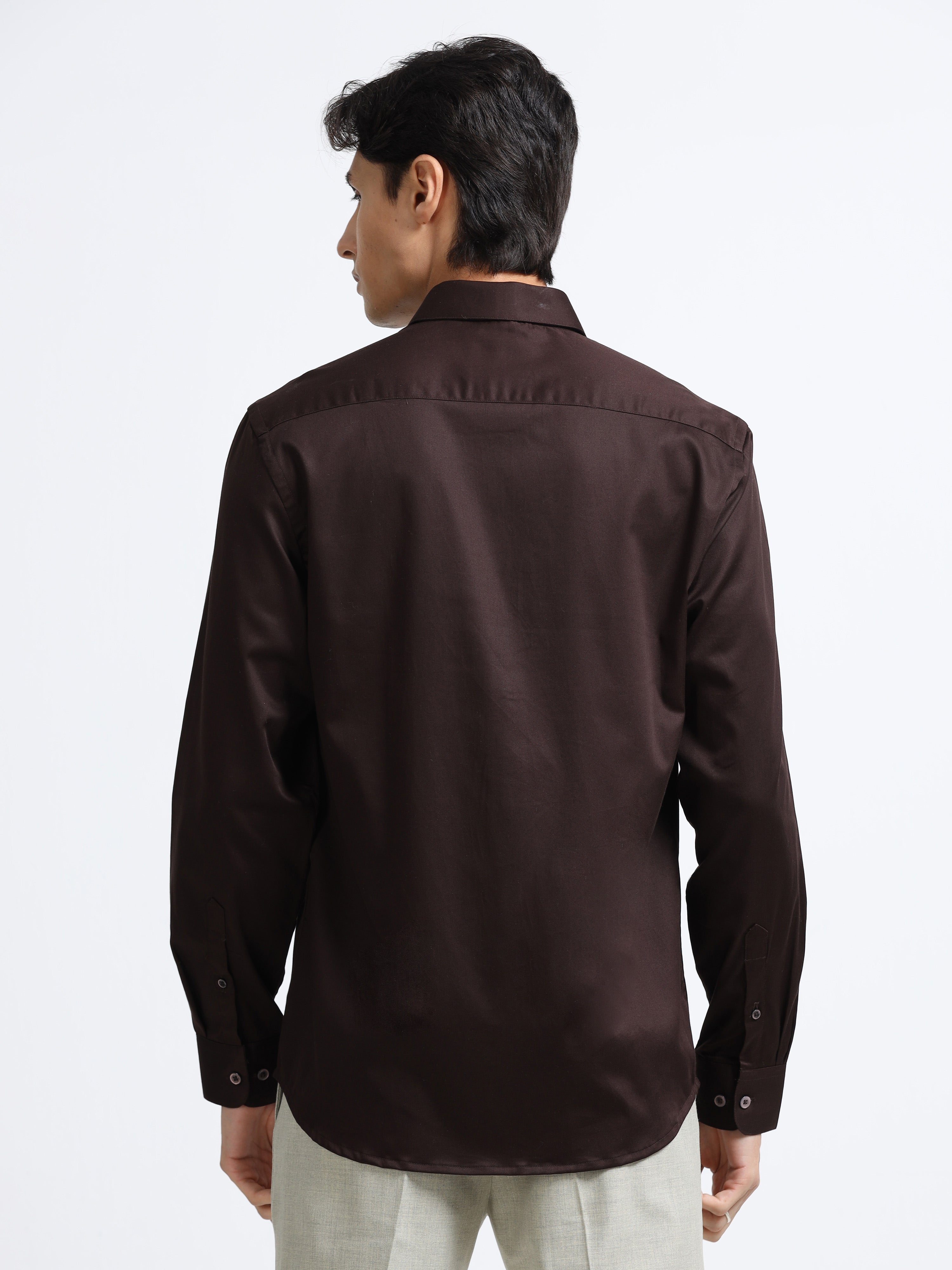Men - Brown - Slim Fit - Solid Formal Shirt