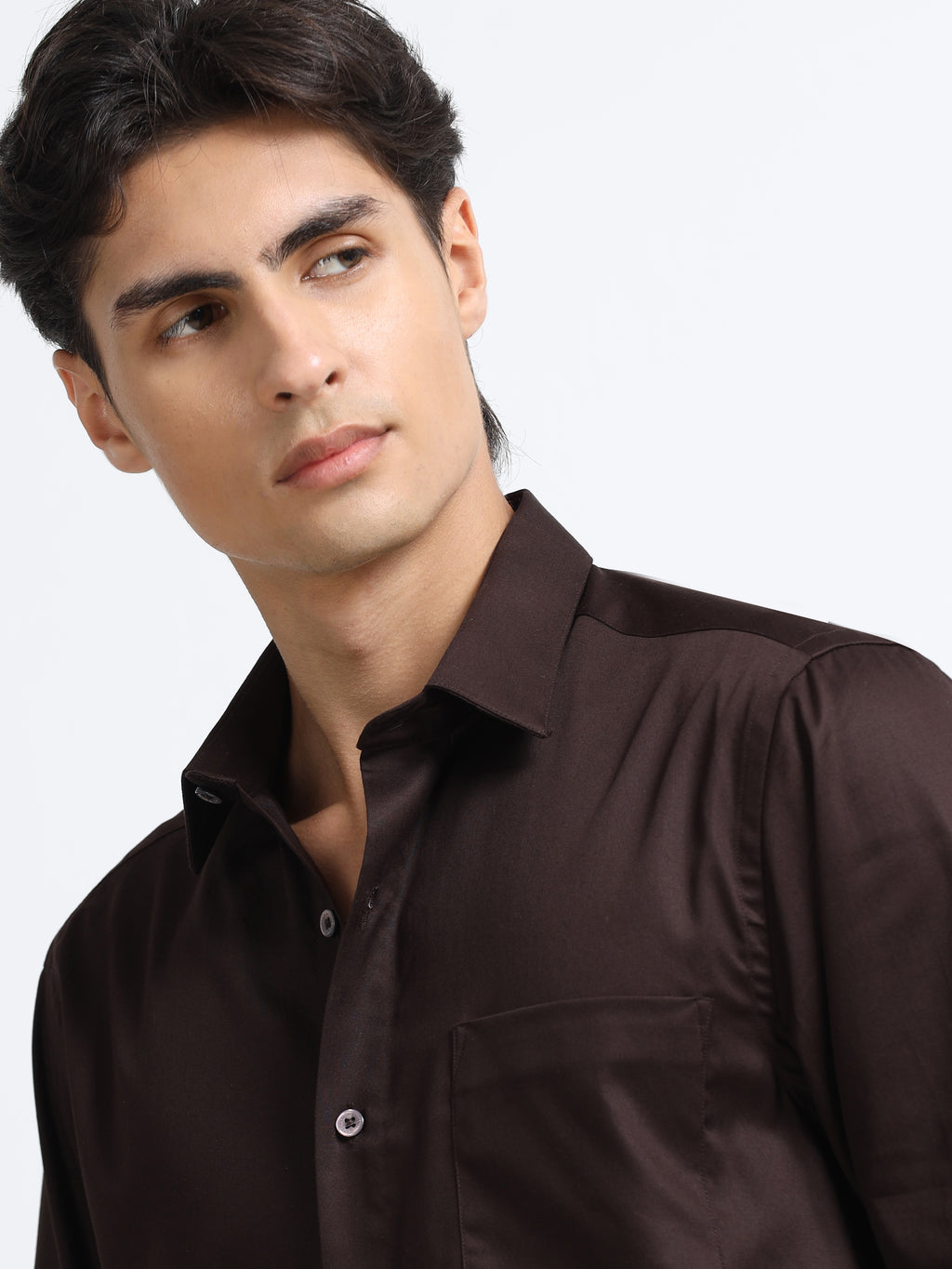 Men - Brown - Slim Fit - Solid Formal Shirt