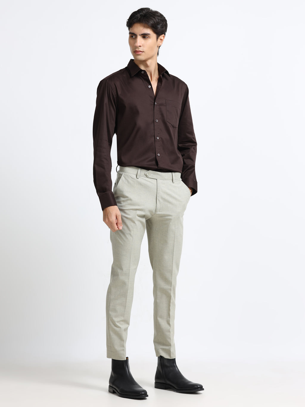 Men - Brown - Slim Fit - Solid Formal Shirt