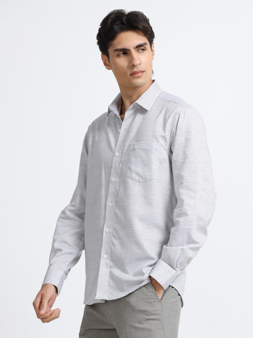 Men - Gray - Slim Fit - Textured Formal Shirt