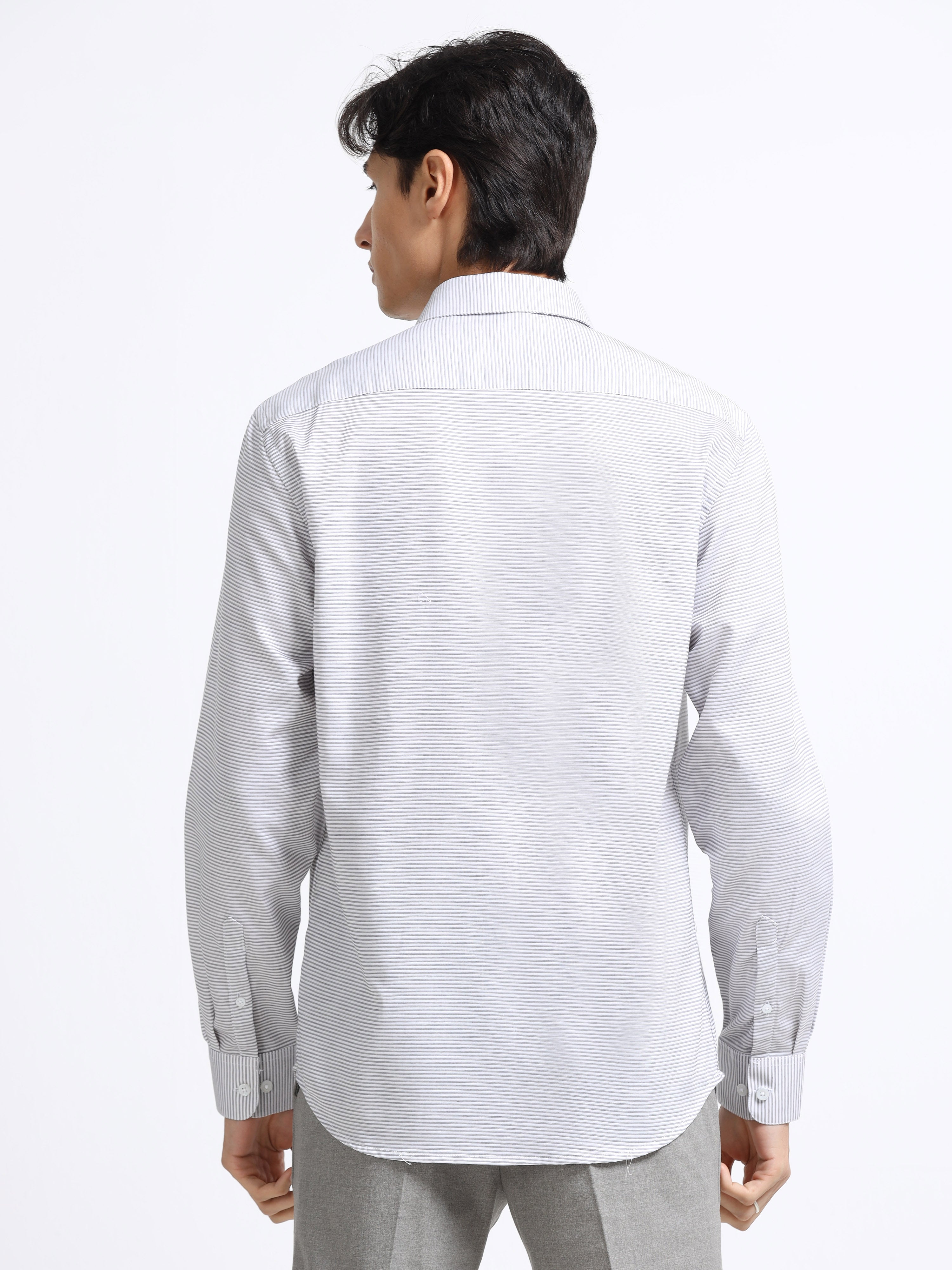 Men - Gray - Slim Fit - Textured Formal Shirt