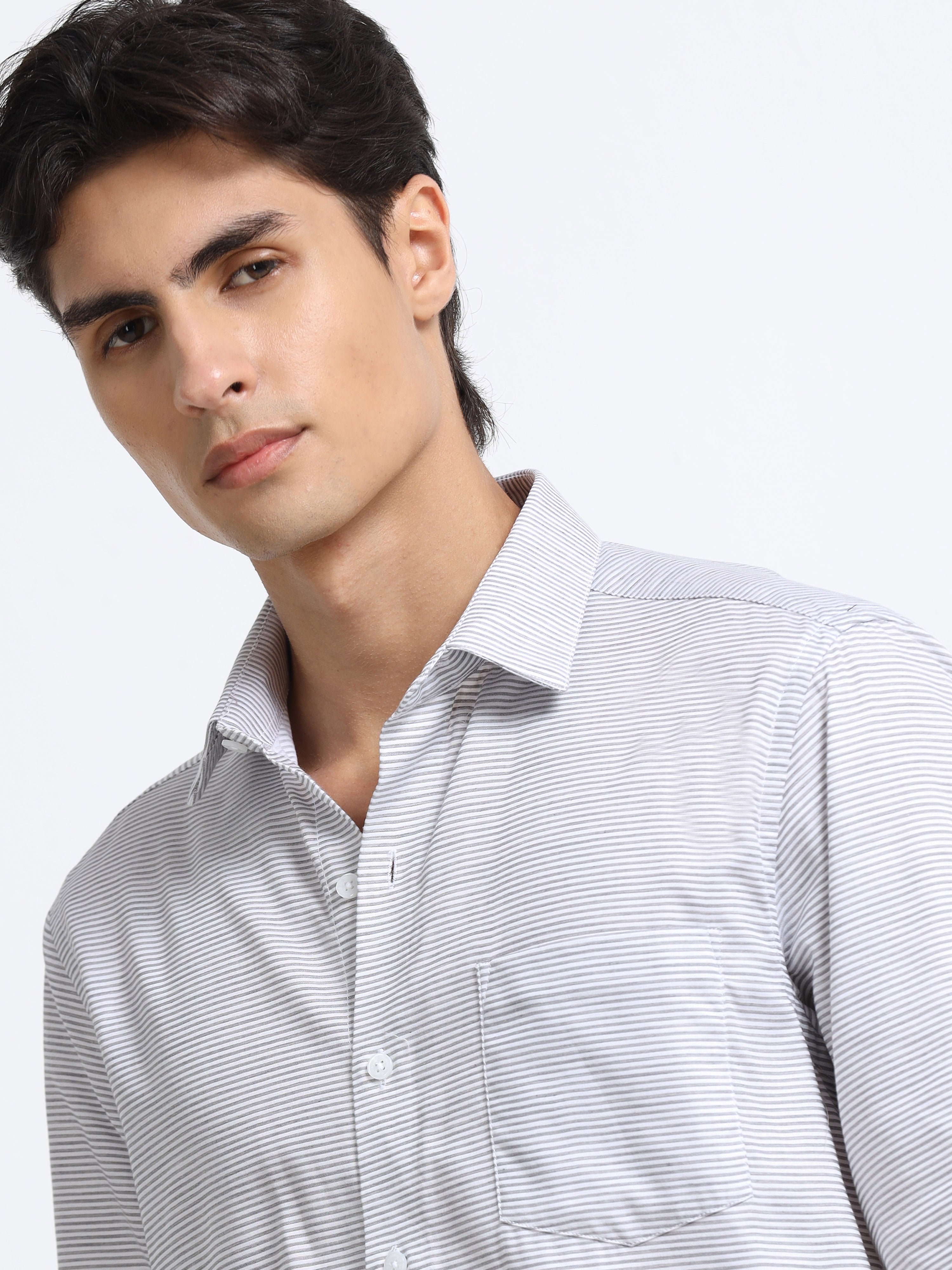Men - Gray - Slim Fit - Textured Formal Shirt