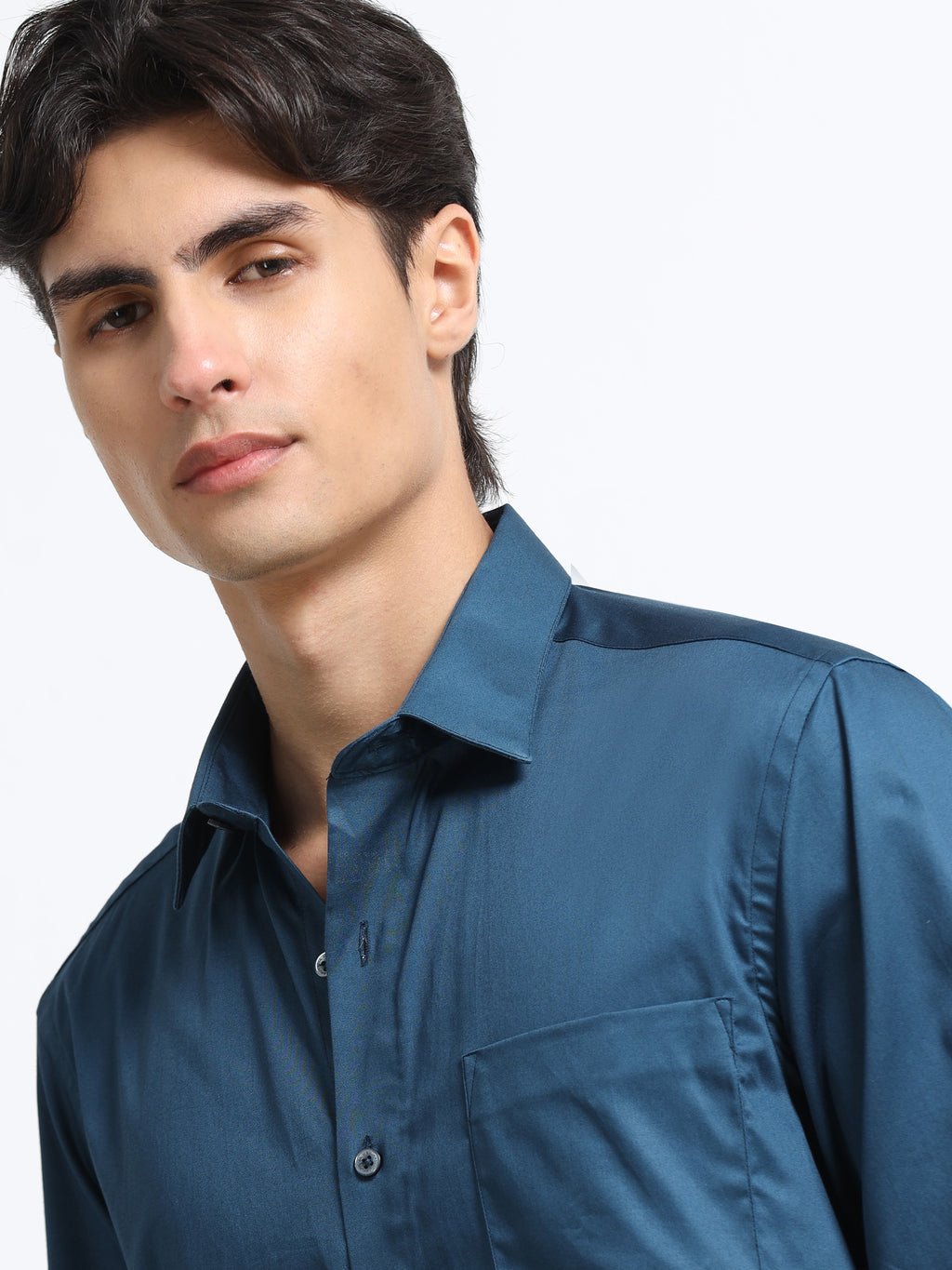 Men - Teal Blue - Slim Fit - Solid Formal Shirt