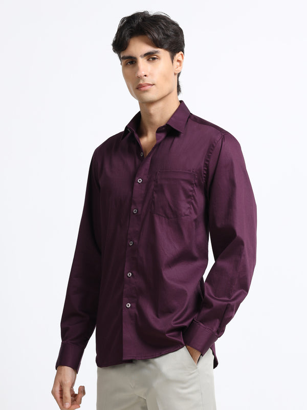 Men - Maroon - Slim Fit - Solid Formal Shirt