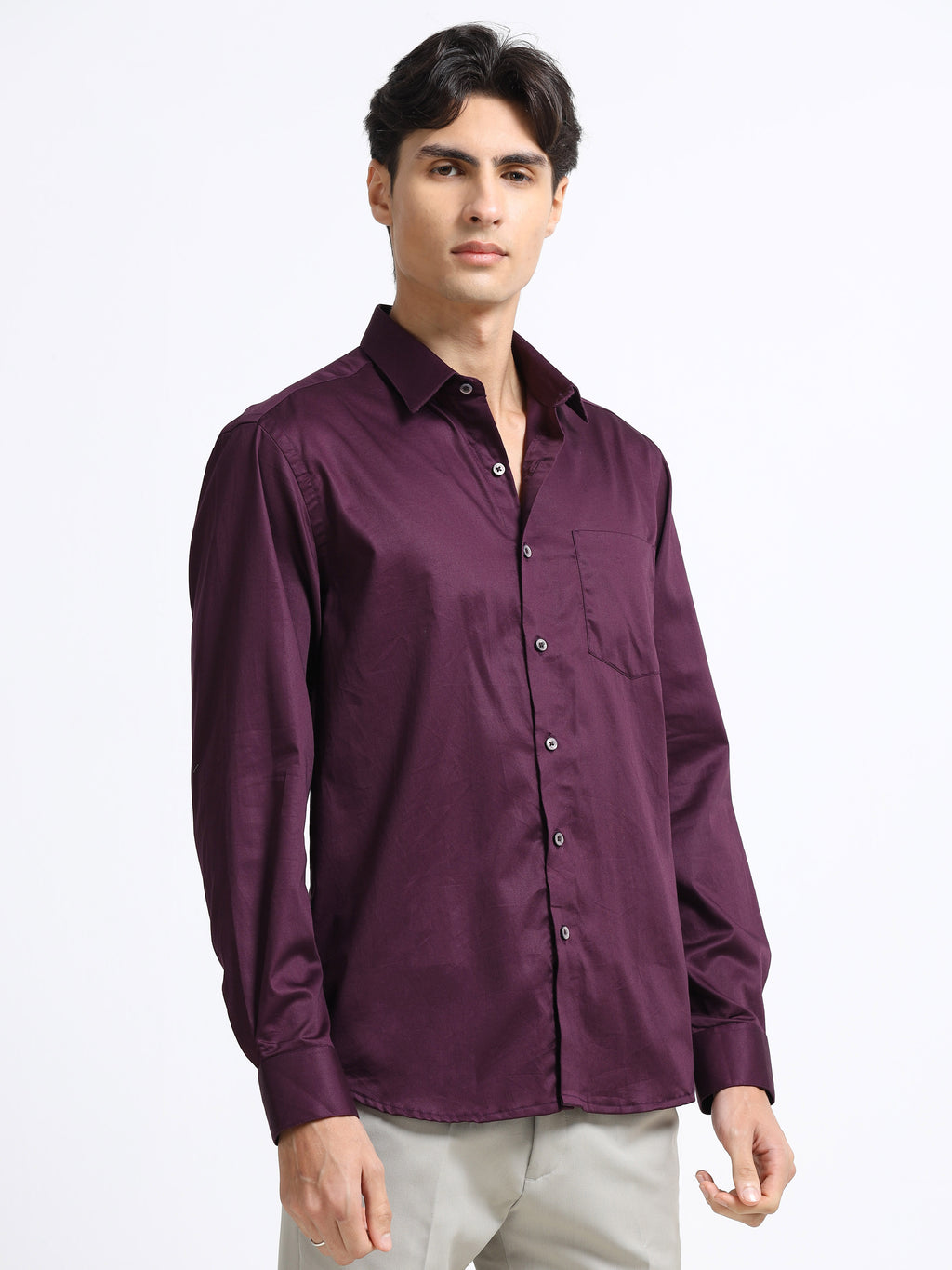 Men - Maroon - Slim Fit - Solid Formal Shirt