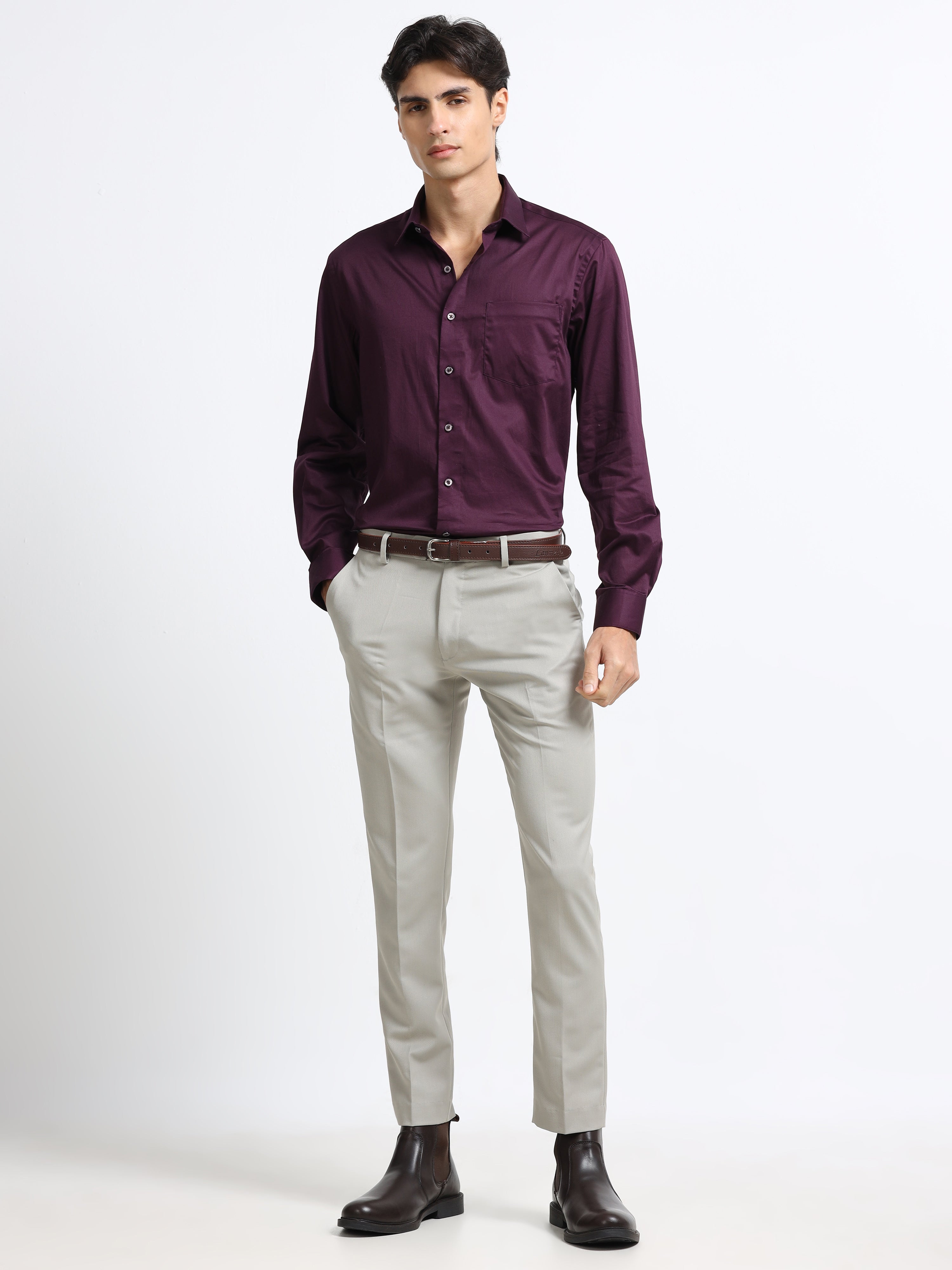 Men - Maroon - Slim Fit - Solid Formal Shirt