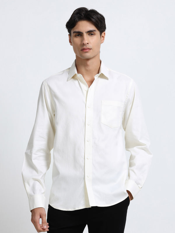 Men - Cream - Slim Fit - Textured Formal Shirt
