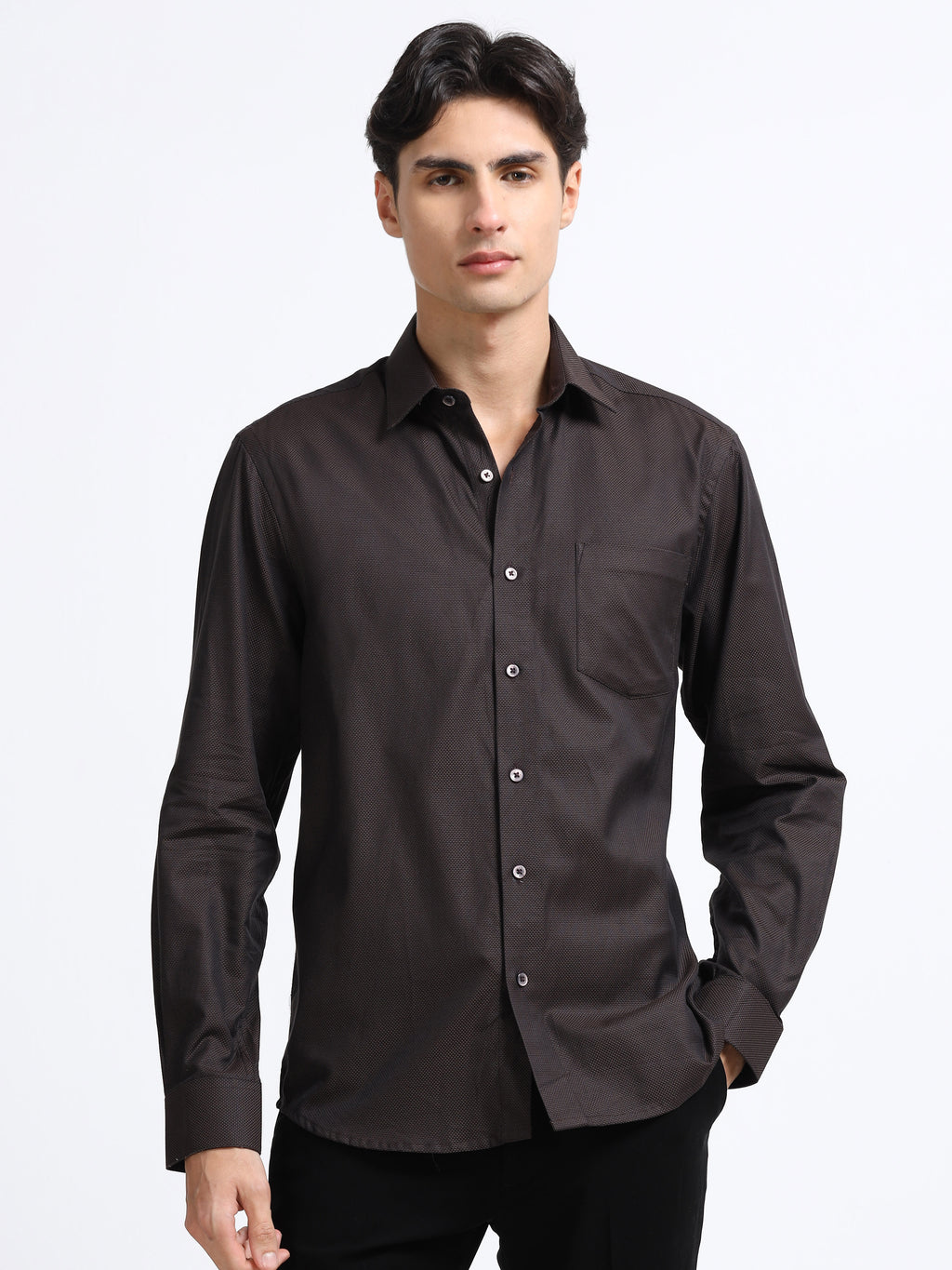 Men - Brown - Slim Fit - Textured Formal Shirt
