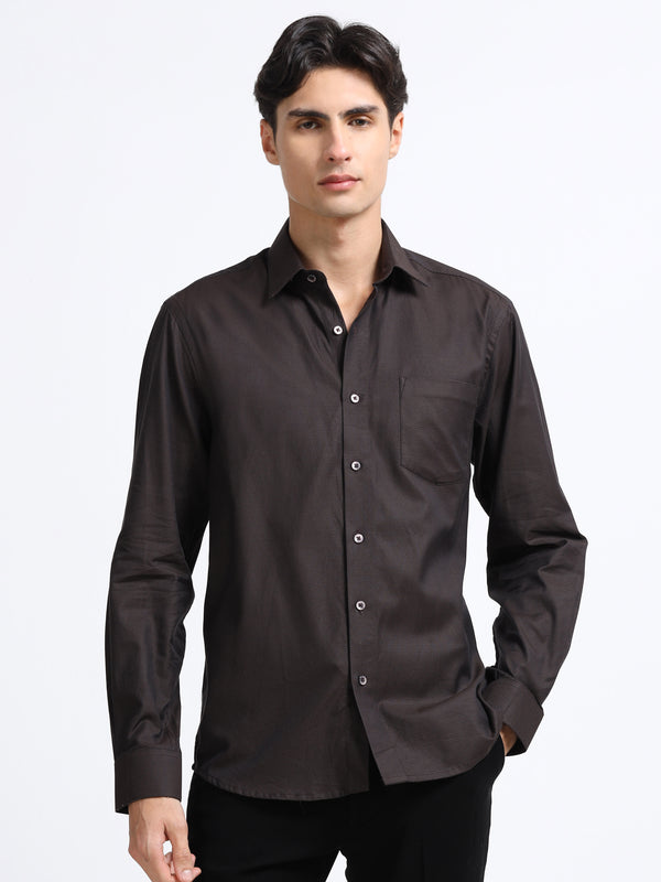 Men - Brown - Slim Fit - Textured Formal Shirt