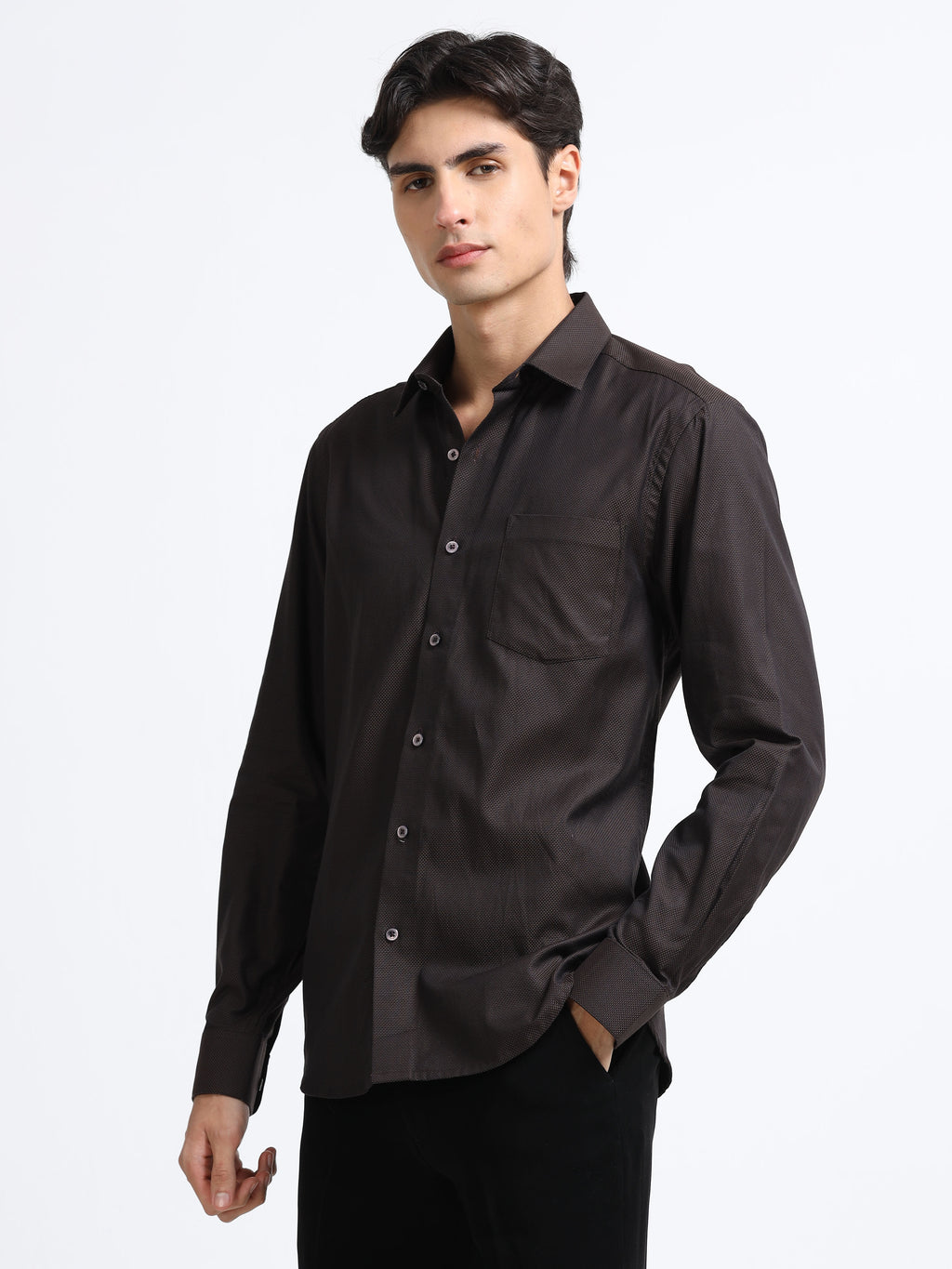 Men - Brown - Slim Fit - Textured Formal Shirt