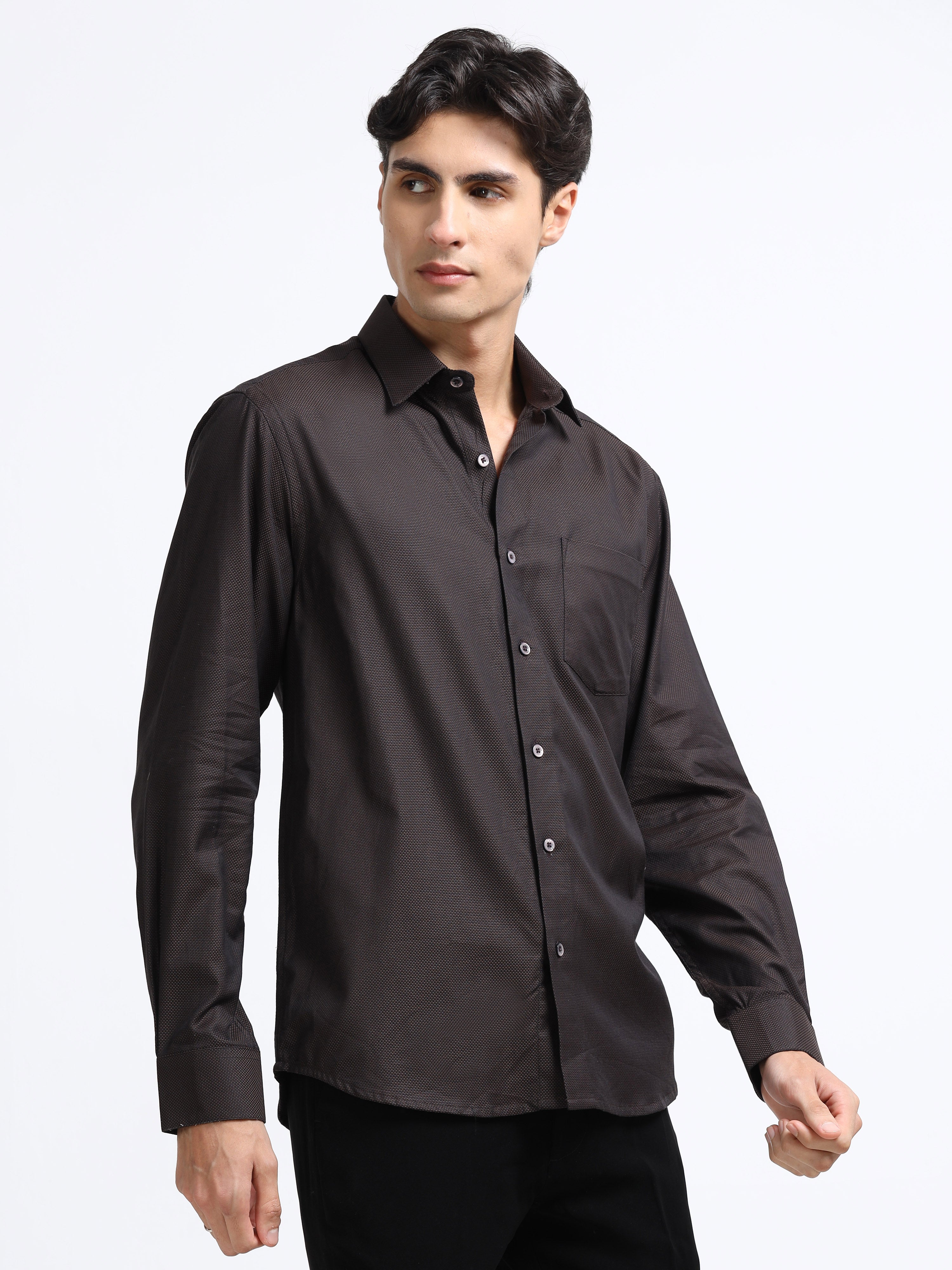 Men - Brown - Slim Fit - Textured Formal Shirt