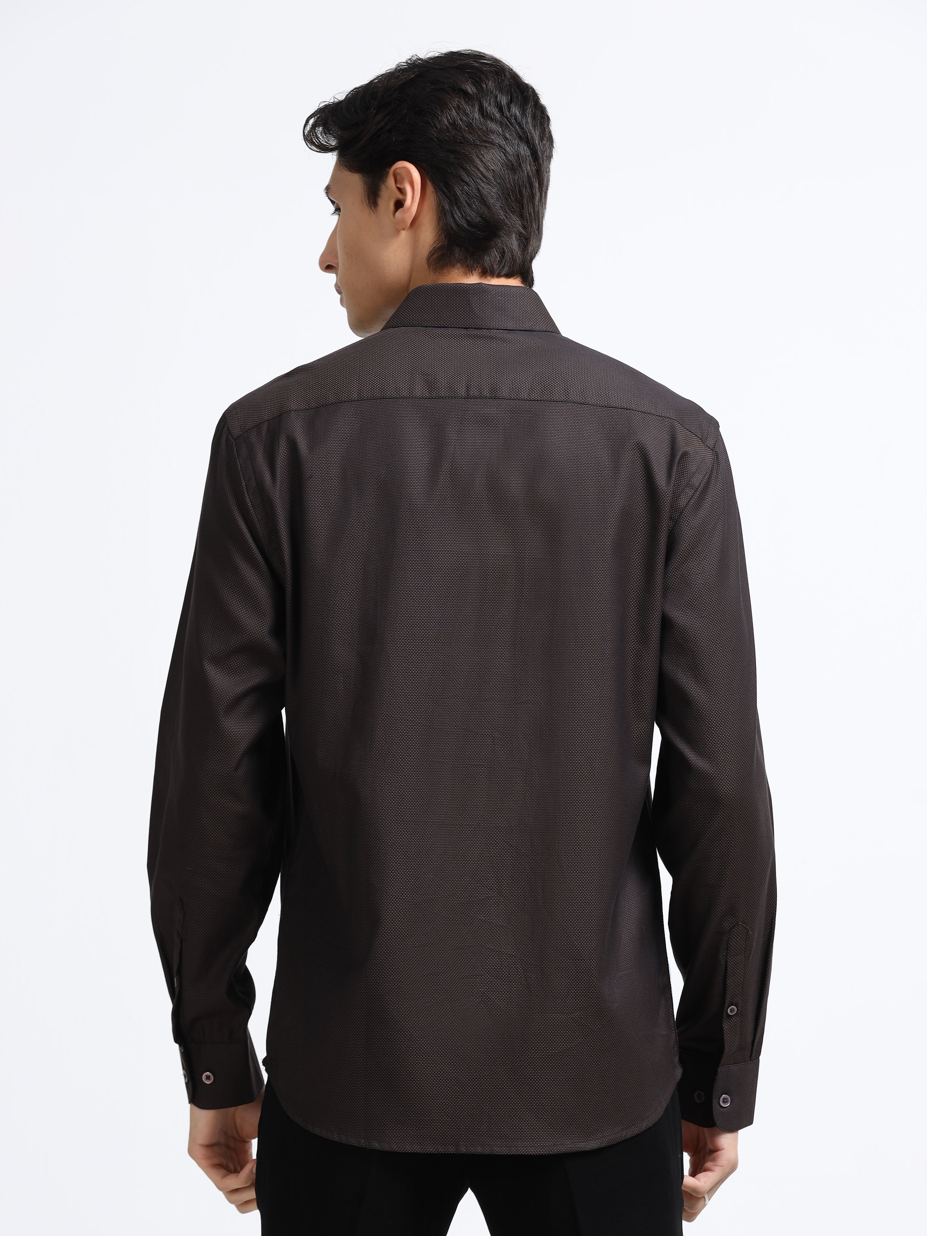 Men - Brown - Slim Fit - Textured Formal Shirt