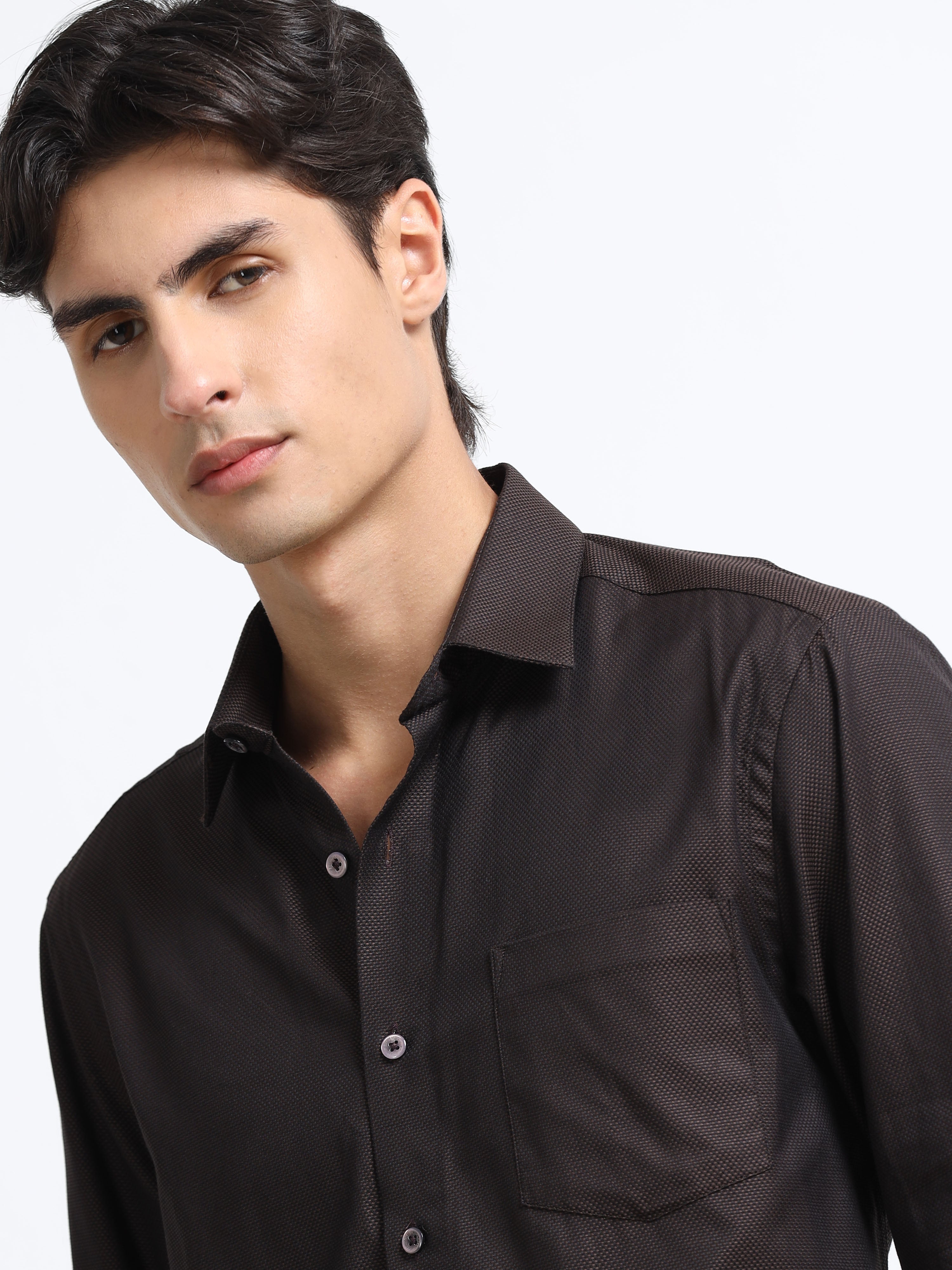 Men - Brown - Slim Fit - Textured Formal Shirt