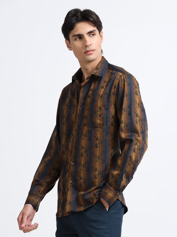 Men - Khakhi Brown - Slim Fit - Textured Formal Shirt