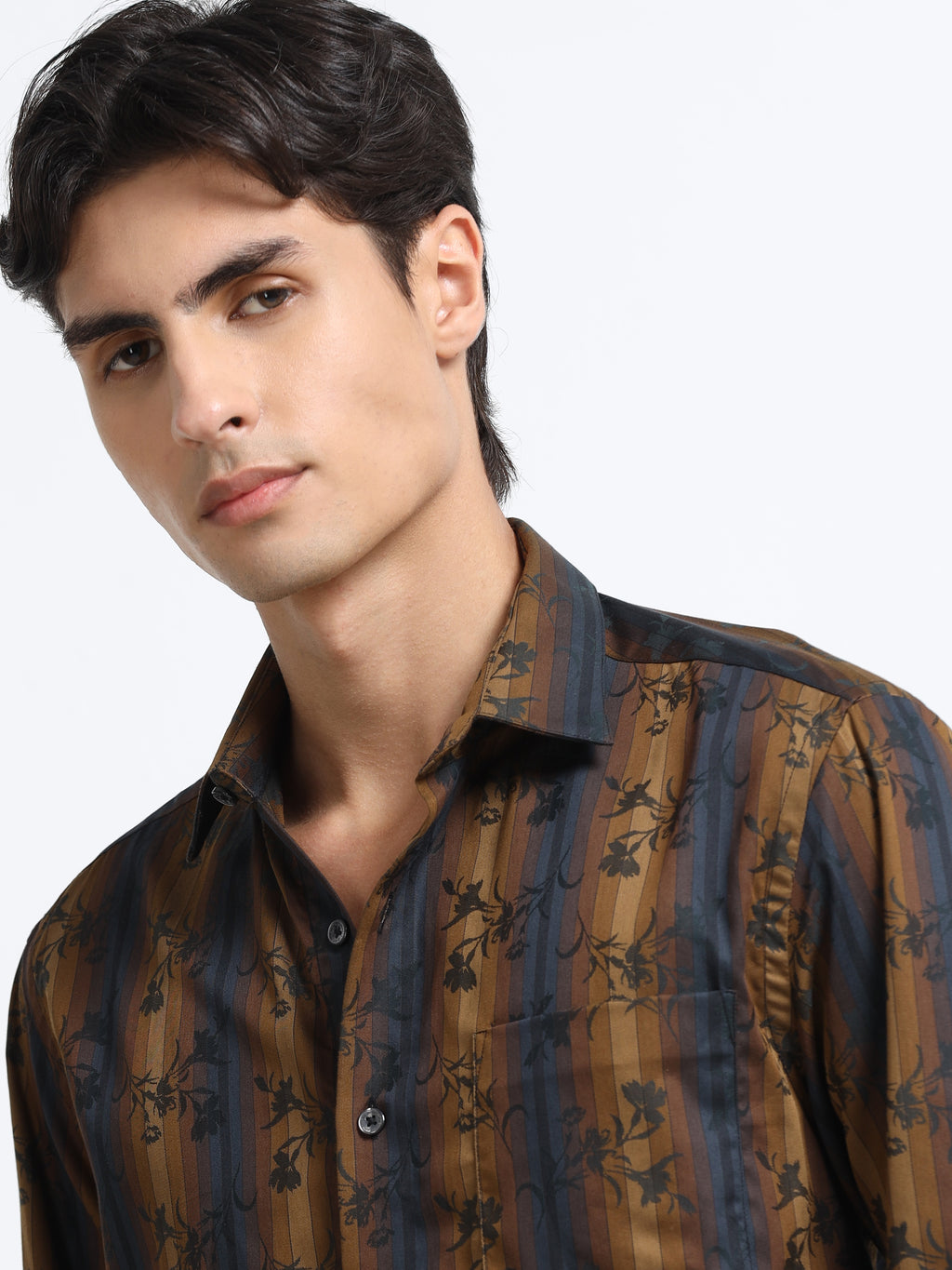 Men - Khakhi Brown - Slim Fit - Textured Formal Shirt