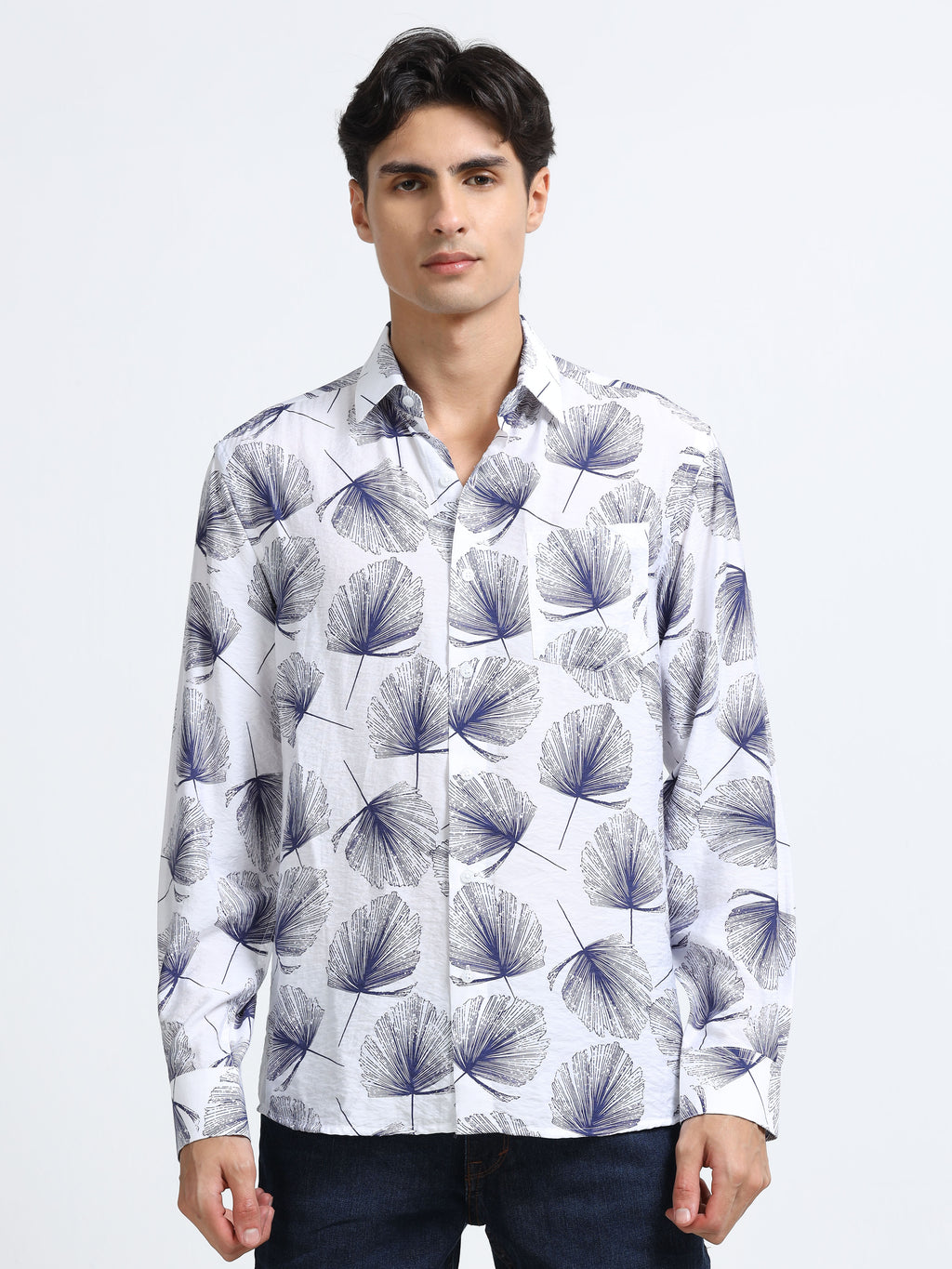 Men - Dark Blue Print - Slim Fit - Printed Shirt