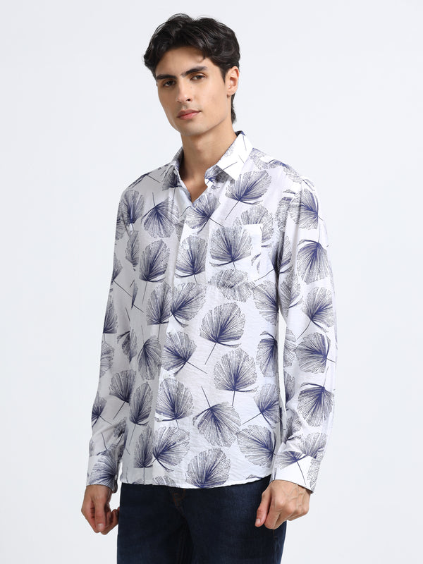 Men - Dark Blue Print - Slim Fit - Printed Shirt