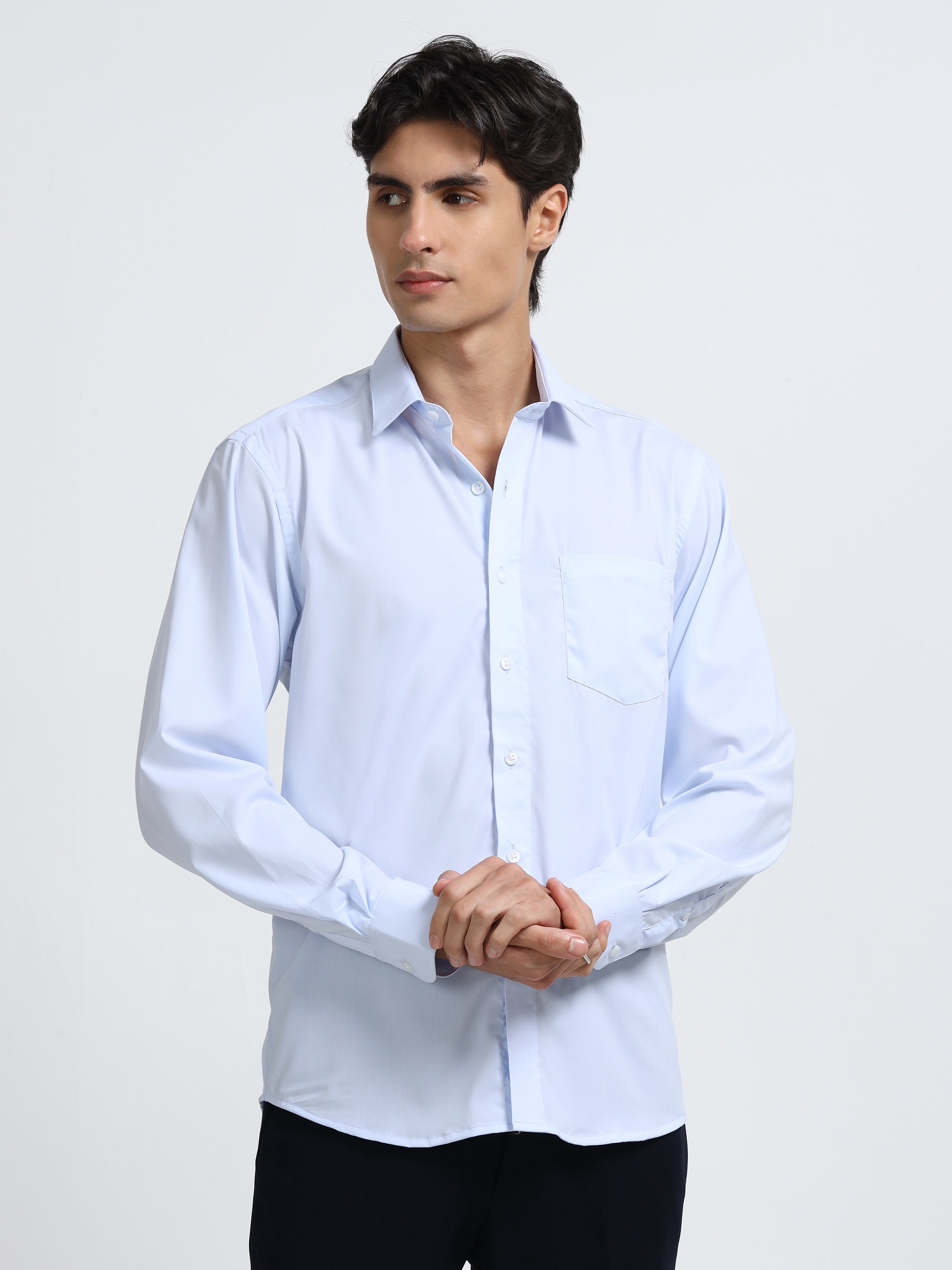 Men - Powder Blue - Slim Fit - Formal Shirt