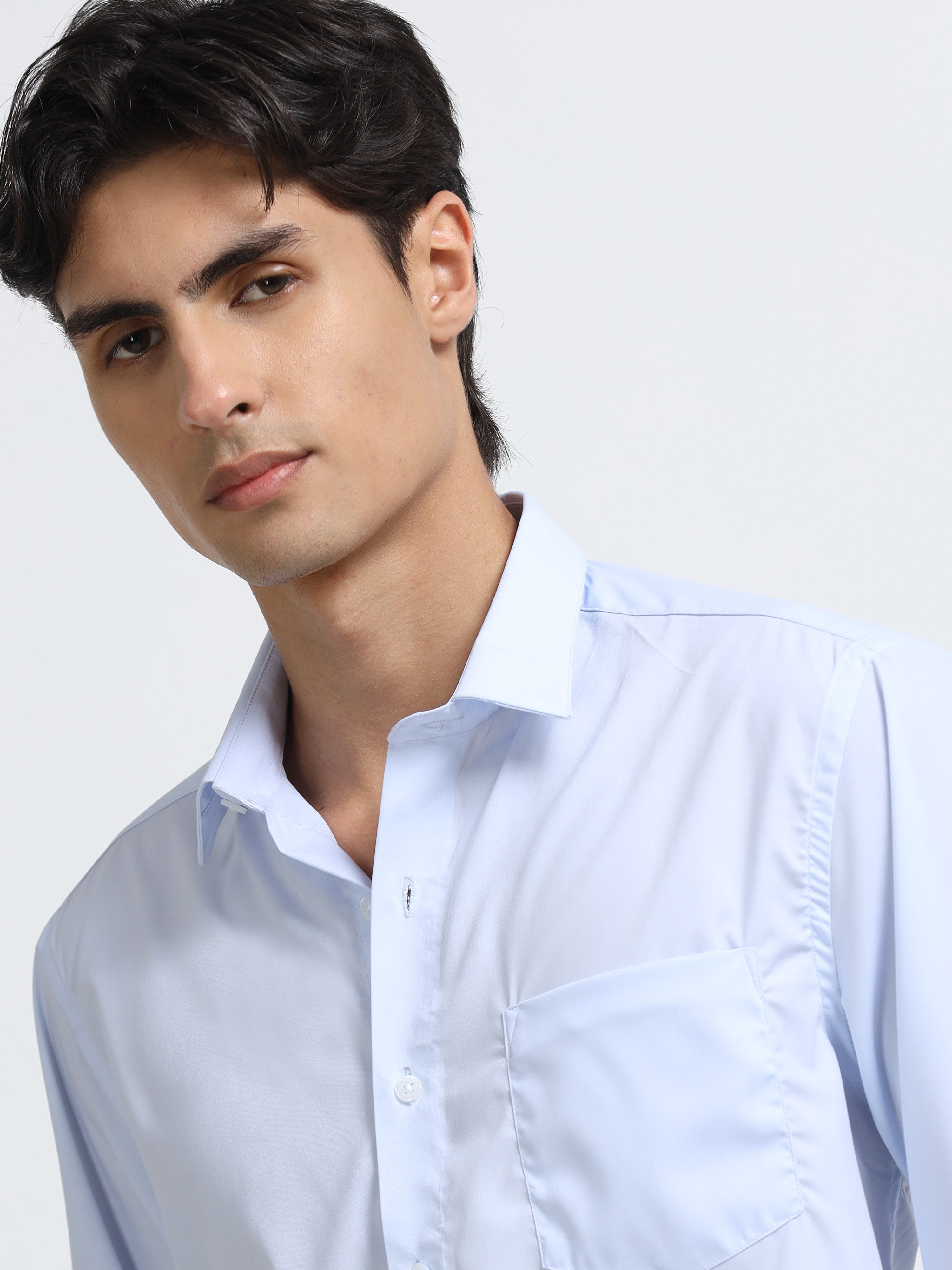 Men - Powder Blue - Slim Fit - Formal Shirt