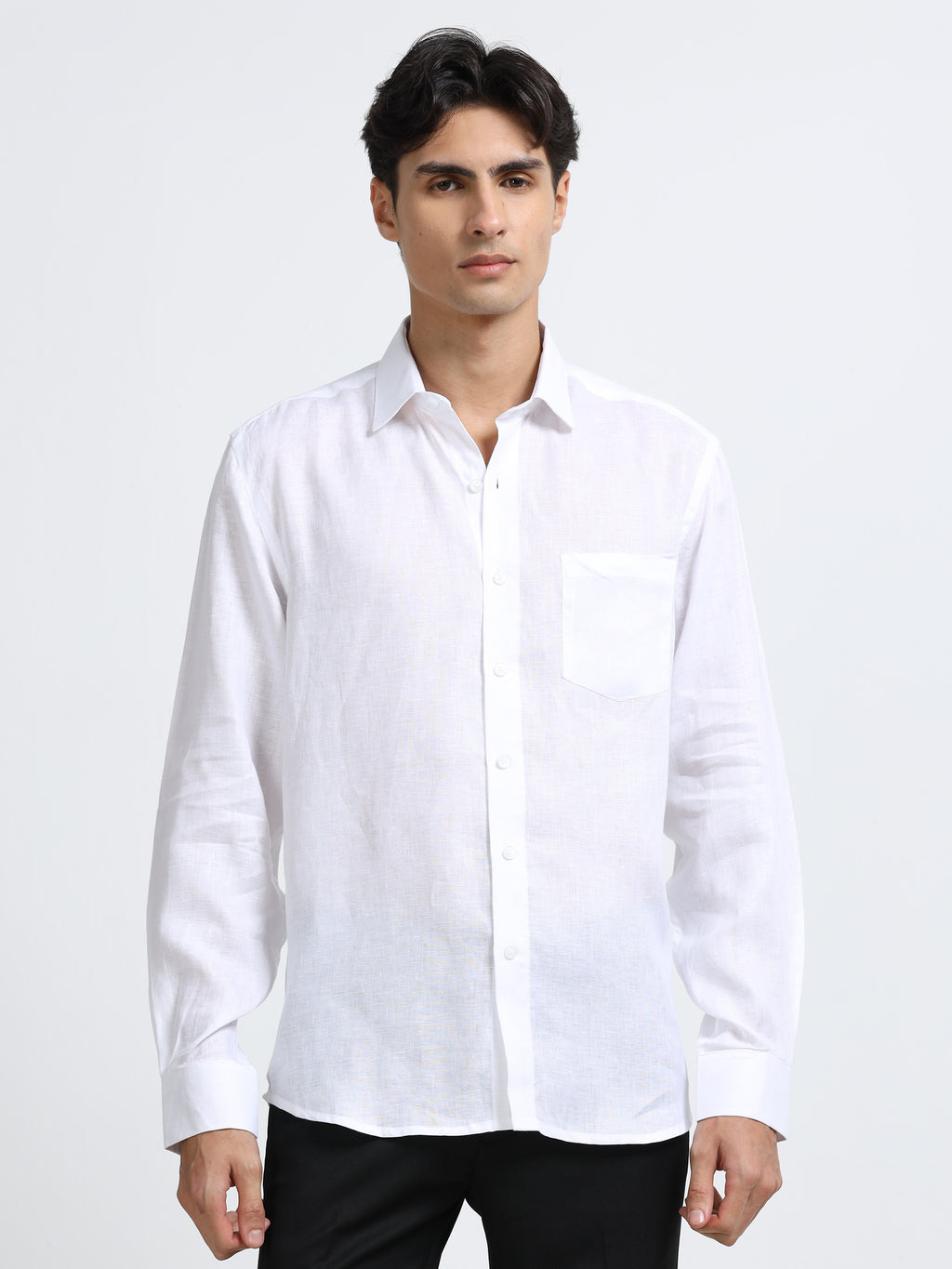 Men - White - Slim Fit - Refined Plain Casual Shirt