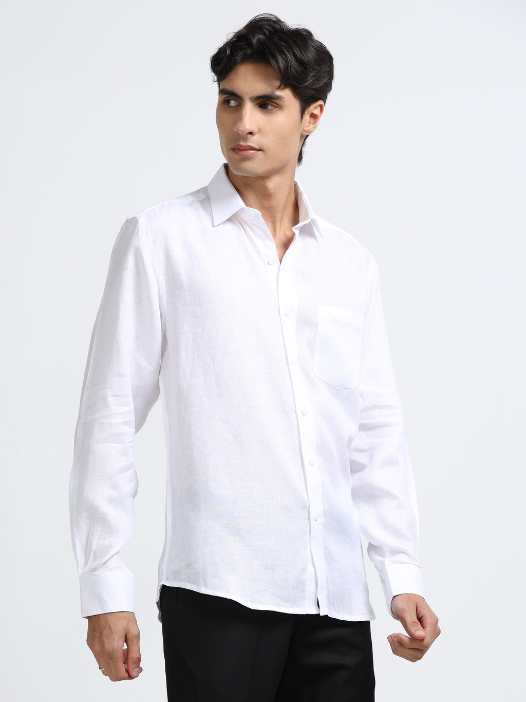 Men - White - Slim Fit - Refined Plain Casual Shirt