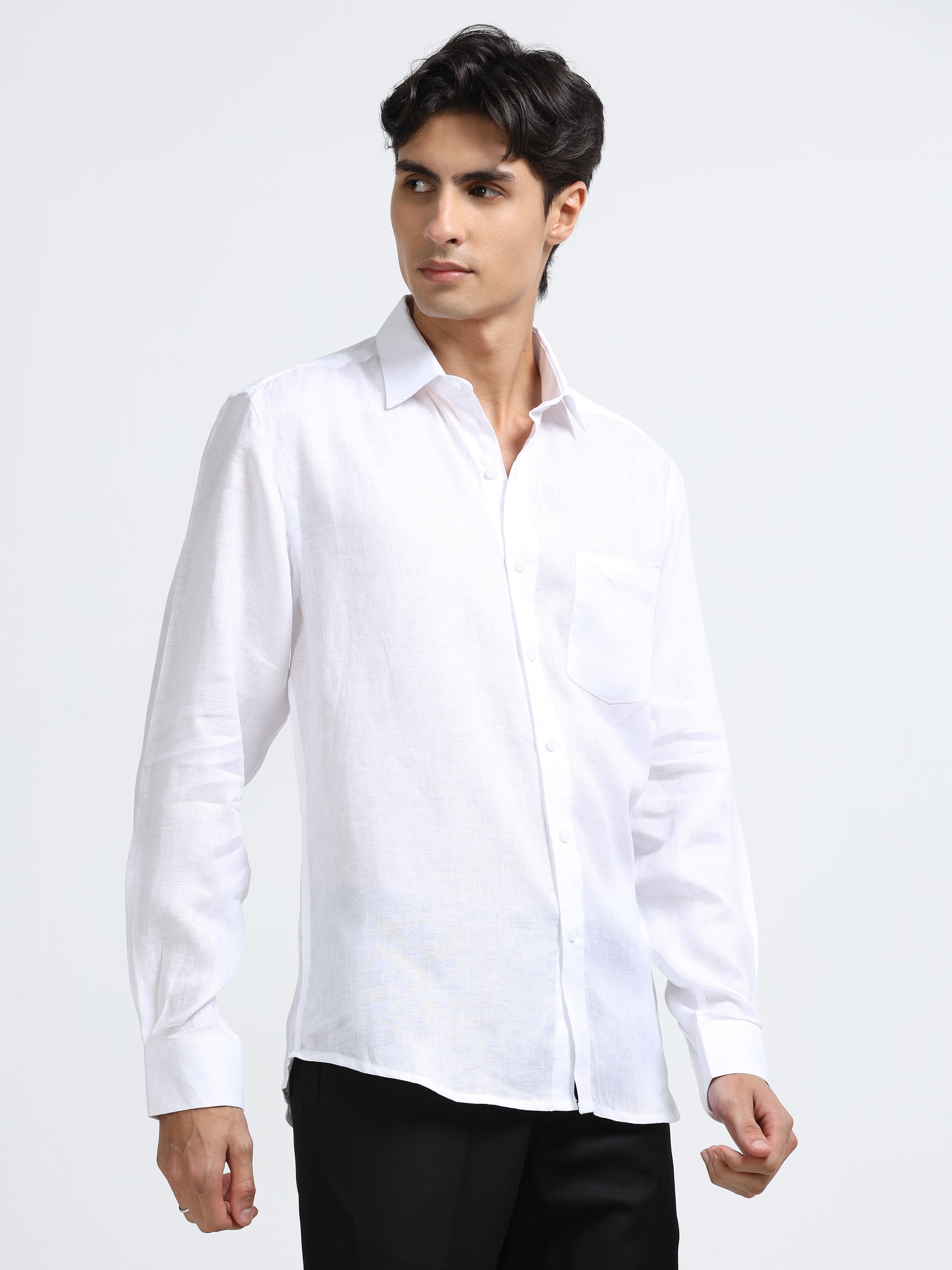 Men - White - Slim Fit - Refined Plain Casual Shirt