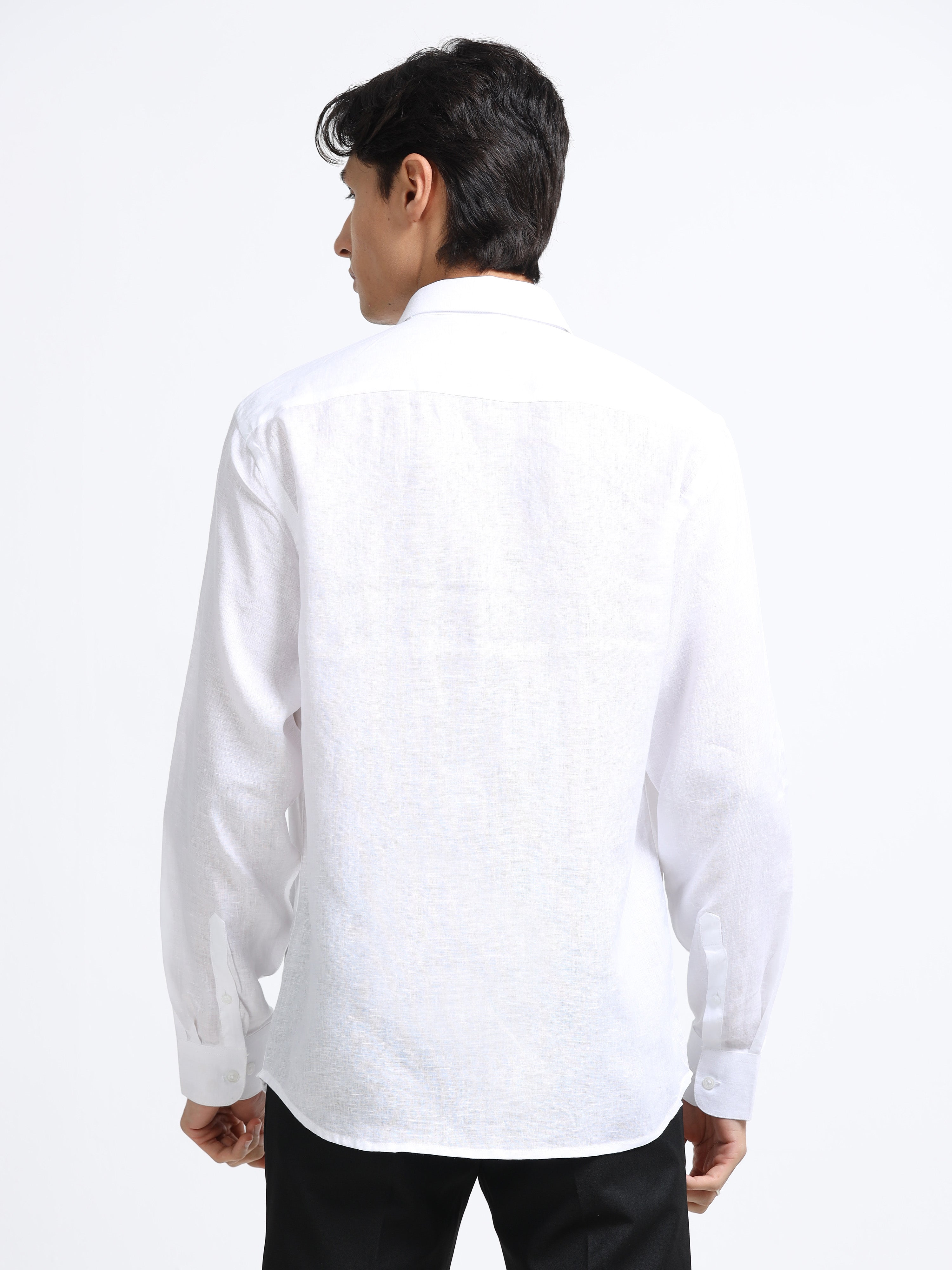 Men - White - Slim Fit - Refined Plain Casual Shirt