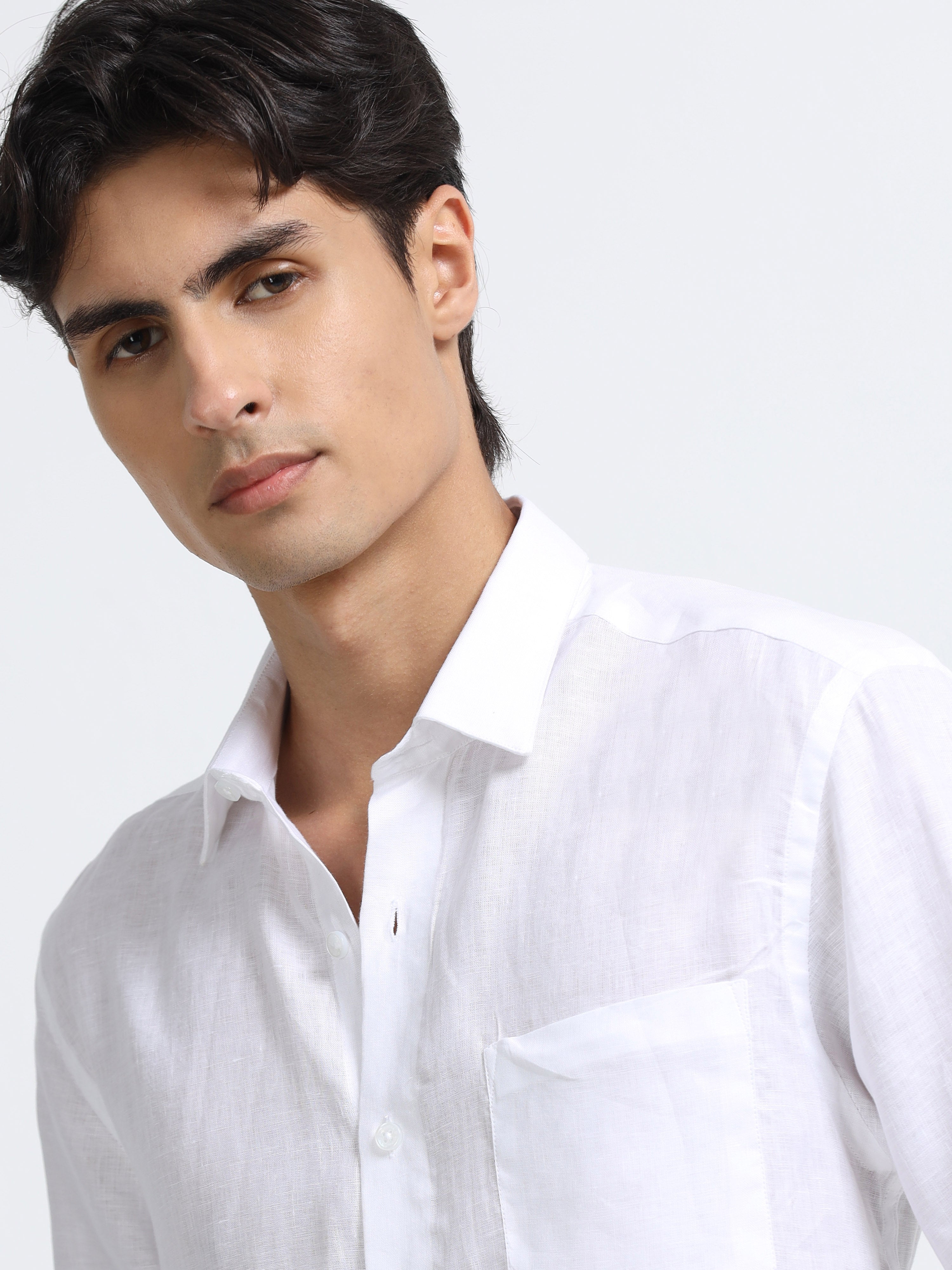 Men - White - Slim Fit - Refined Plain Casual Shirt