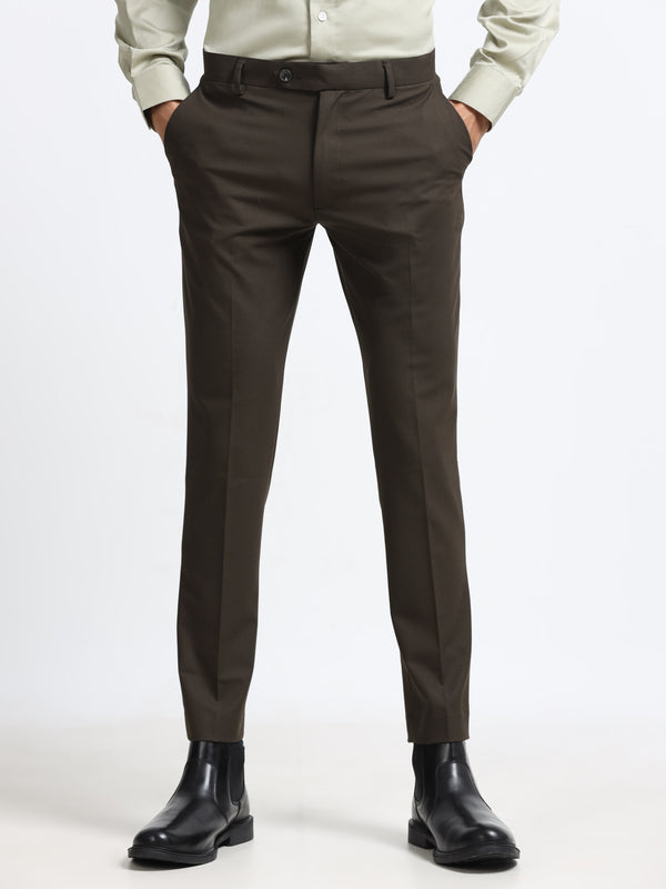 Men Grey Ankle Fit Formal Trouser - 4-Way Lycra