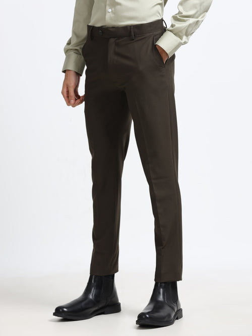 Men Grey Ankle Fit Formal Trouser - 4-Way Lycra