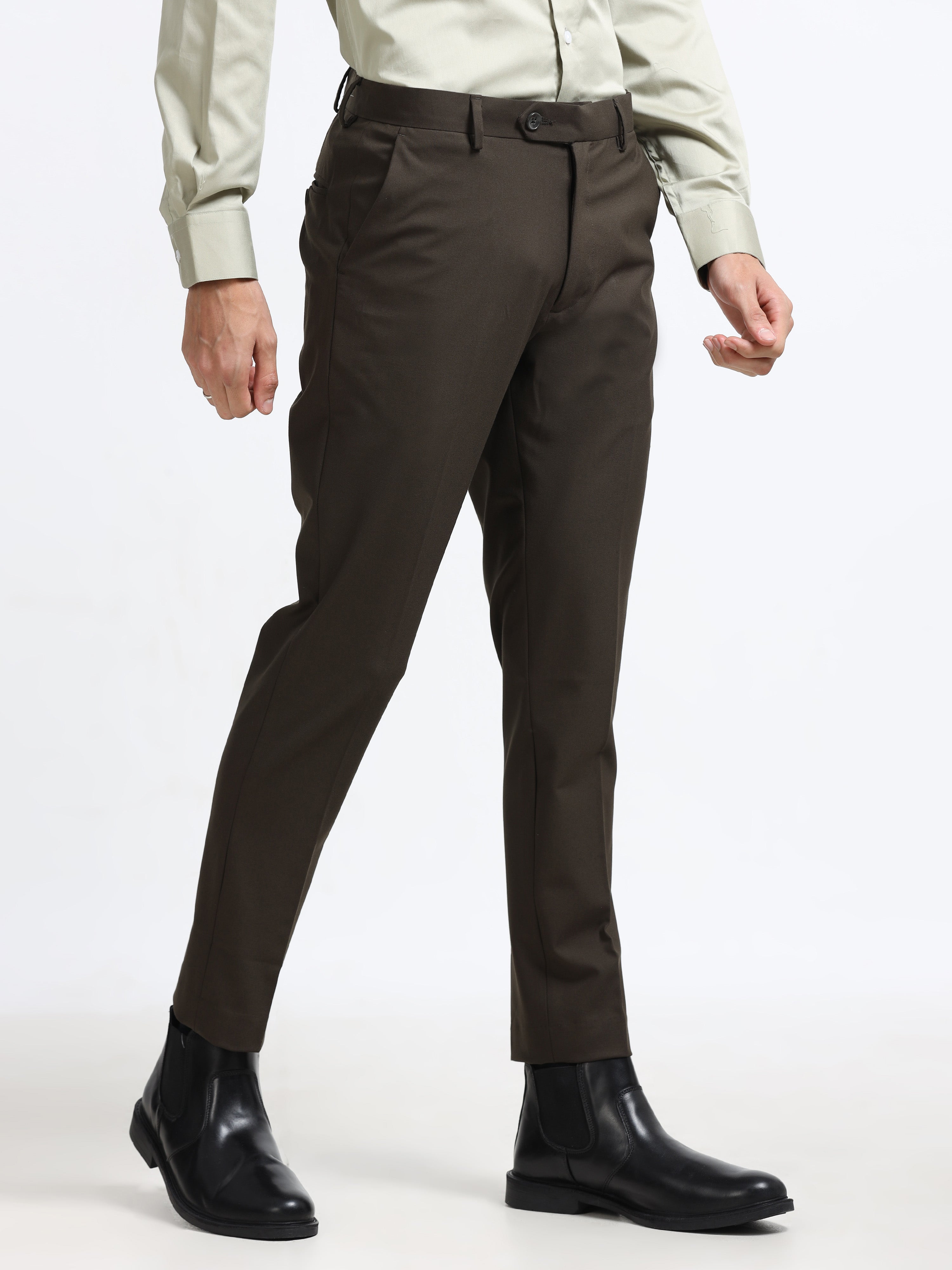Men Grey Ankle Fit Formal Trouser - 4-Way Lycra