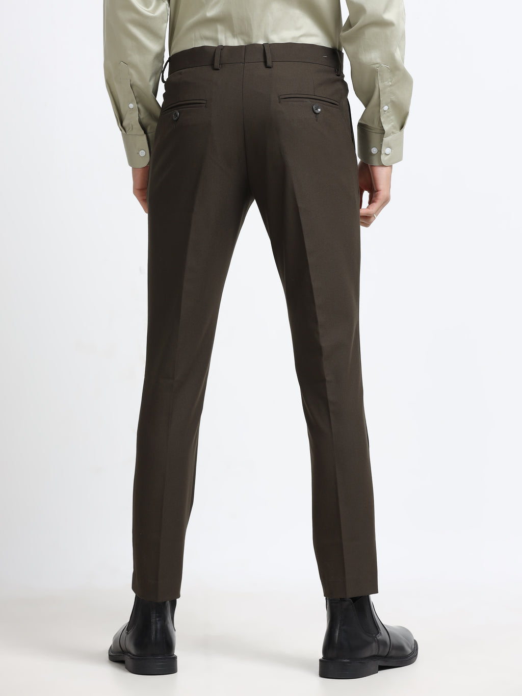 Men Grey Ankle Fit Formal Trouser - 4-Way Lycra