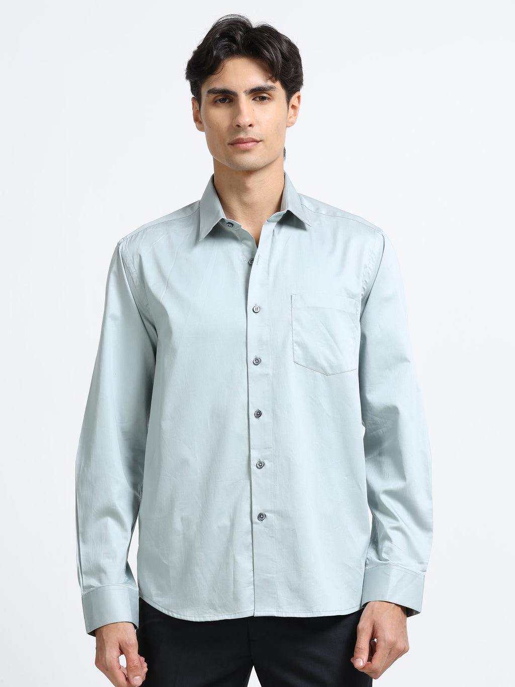 Men - Chrome Grey - Slim Fit - Solid Formal Shirt