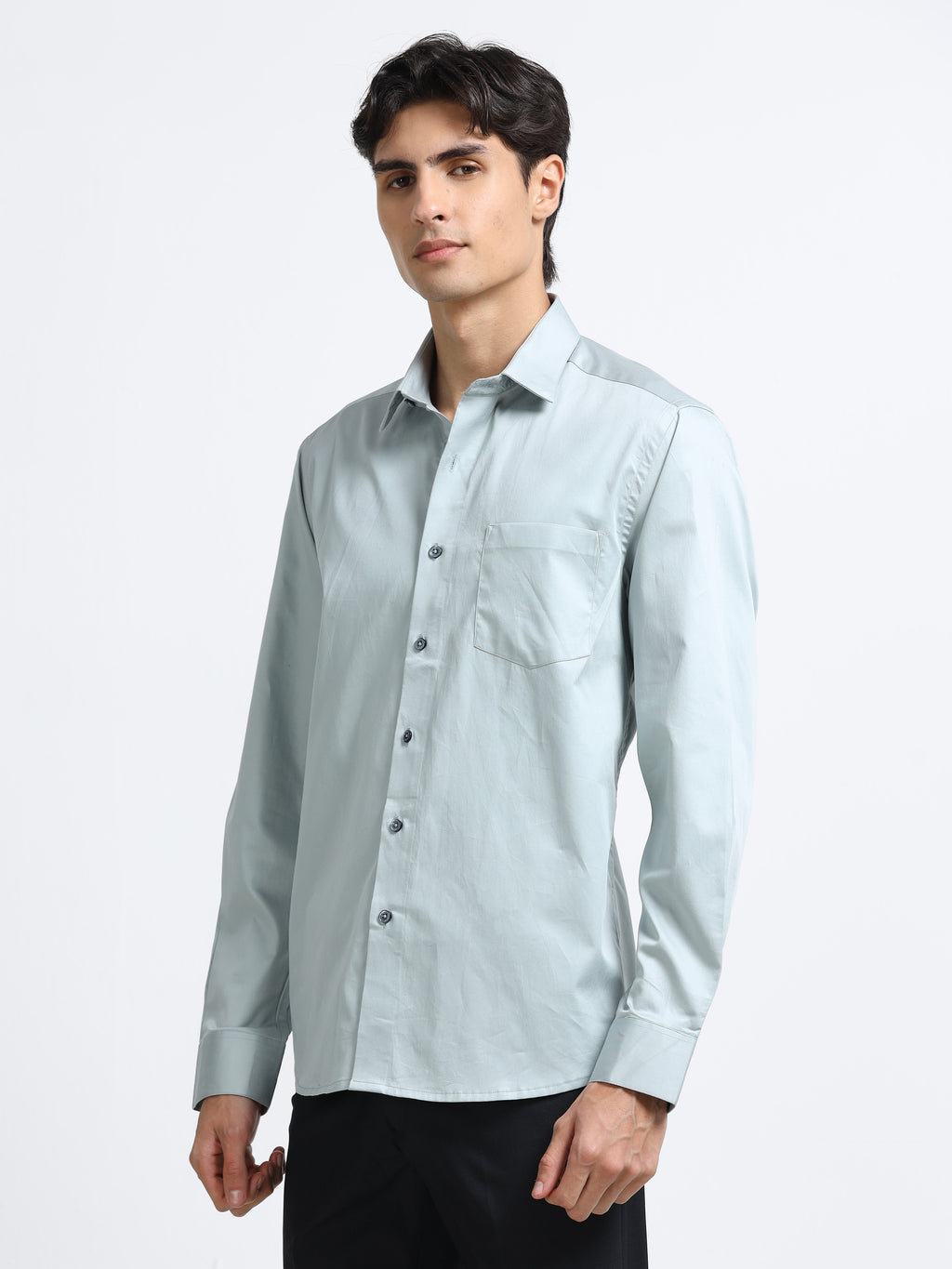 Men - Chrome Grey - Slim Fit - Solid Formal Shirt