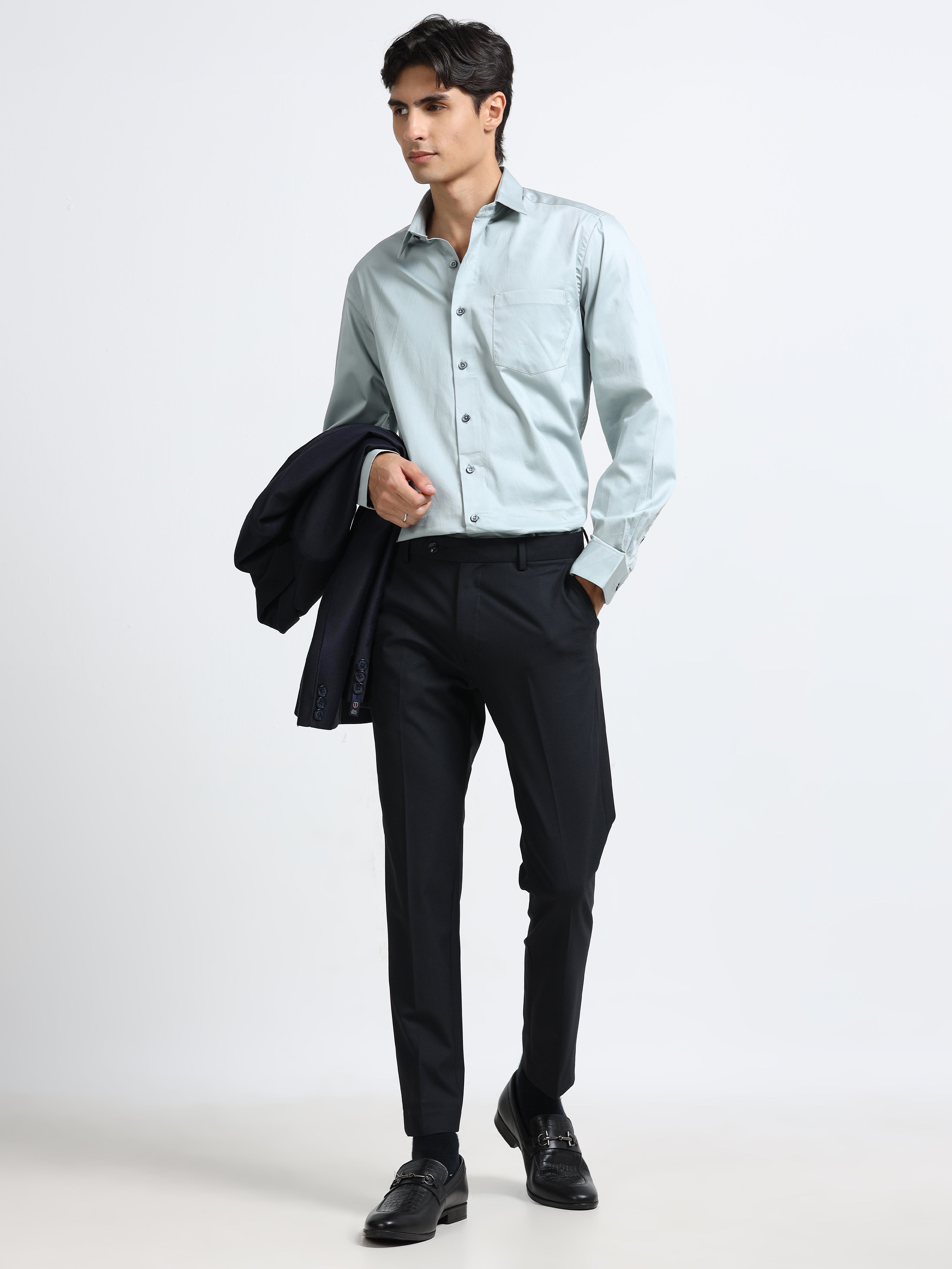 Men - Chrome Grey - Slim Fit - Solid Formal Shirt