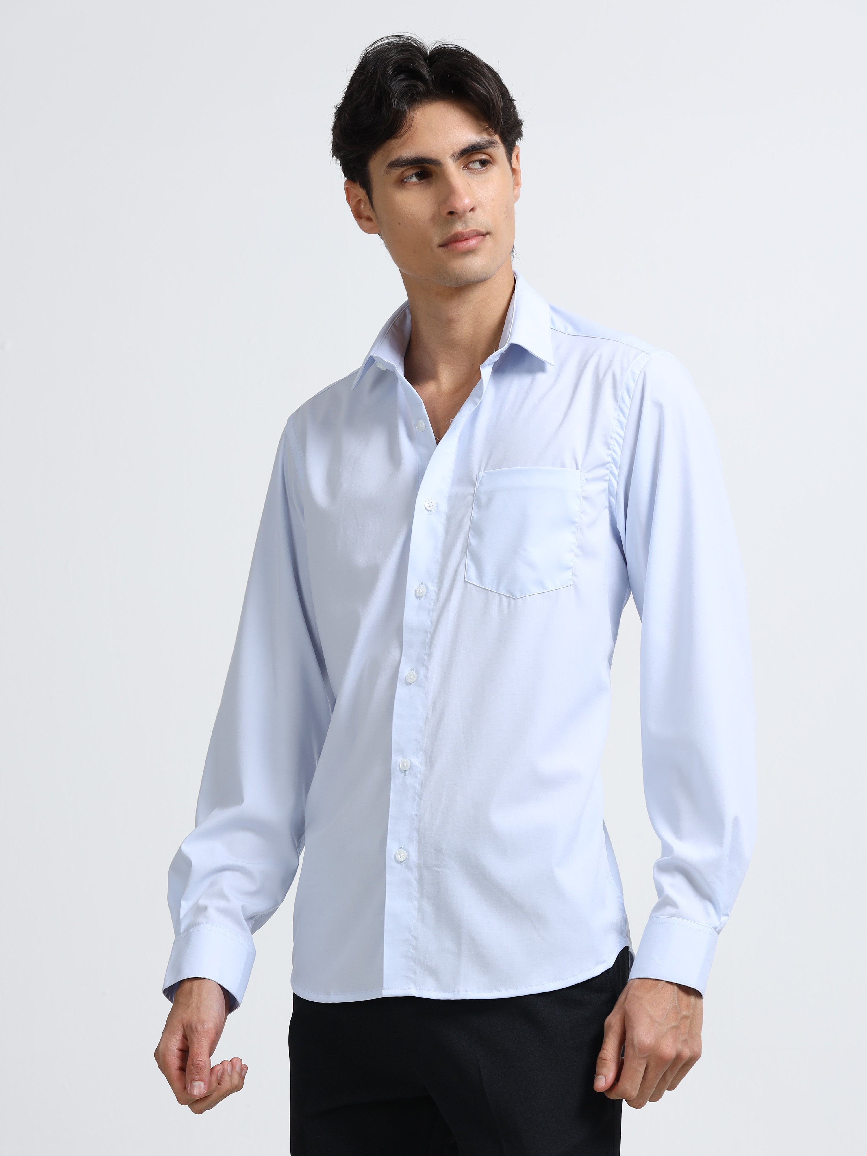 Men - Sky Blue - Slim Fit - Solid Formal Shirt