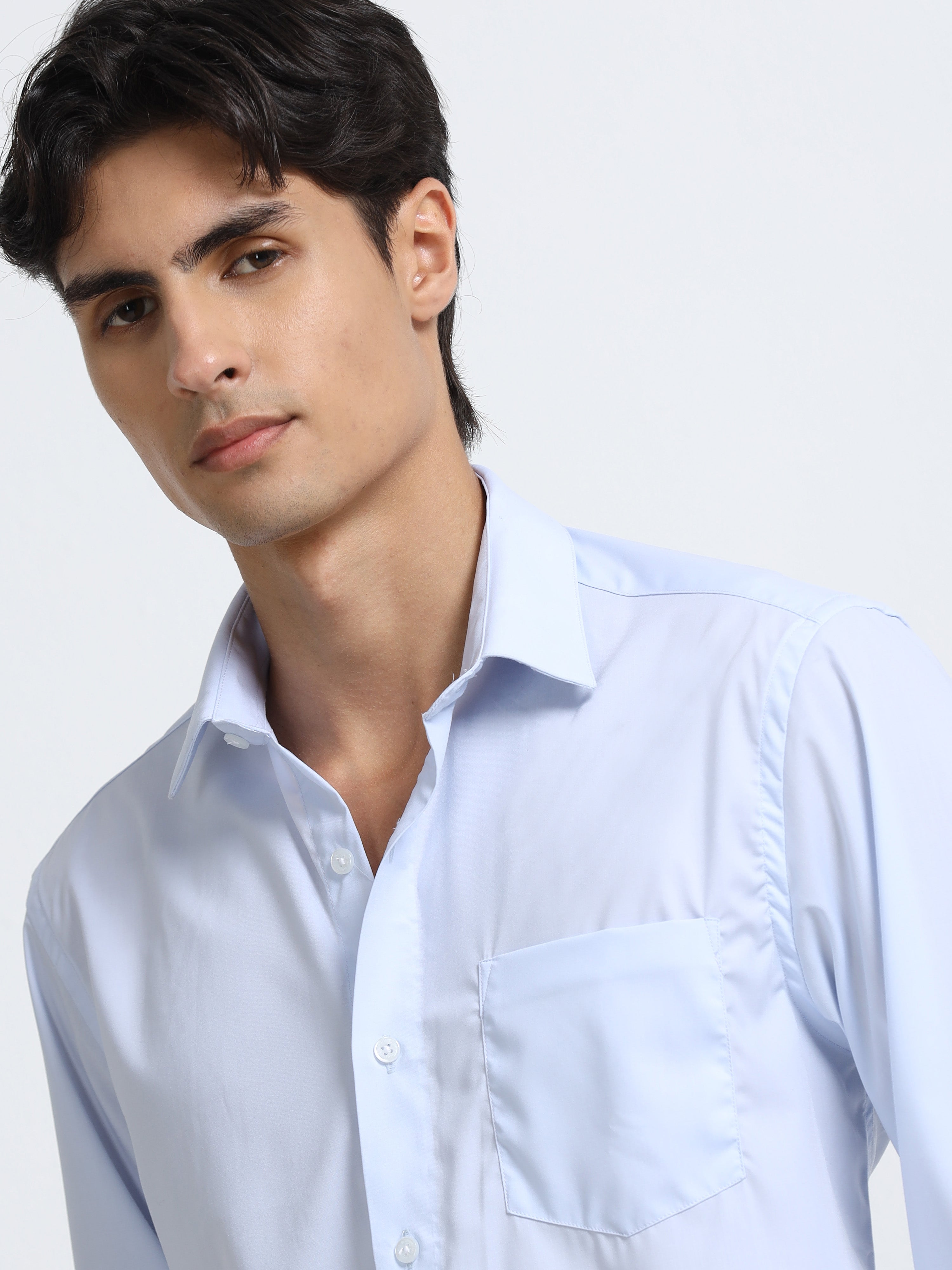 Men - Sky Blue - Slim Fit - Solid Formal Shirt