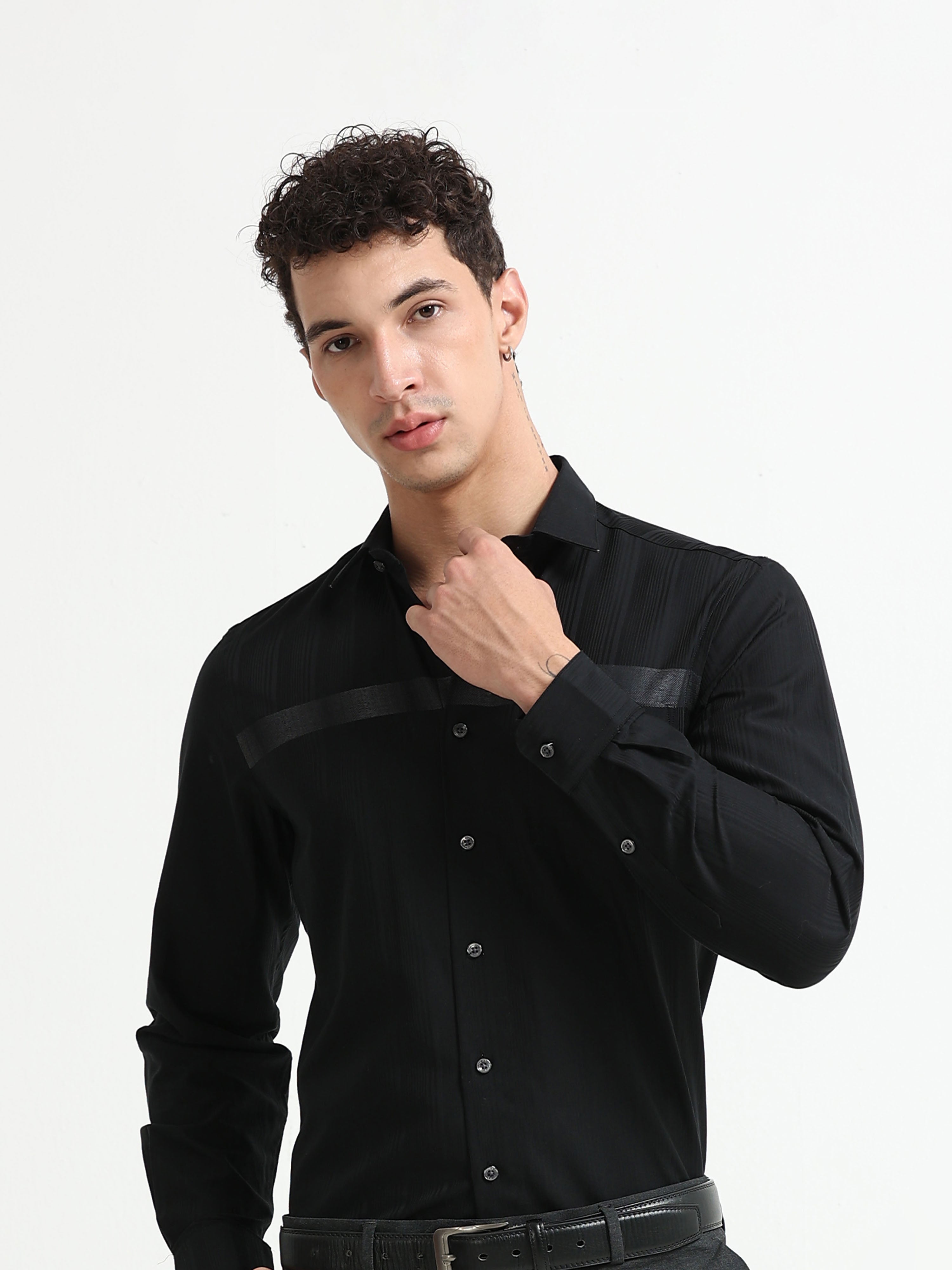 Midnight Linear Signature Jacquard Shirt
