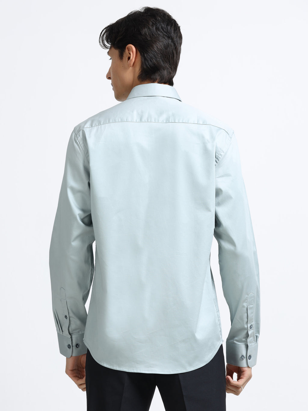 Arctic Mint Cotton Satin Stretch Solid Shirt