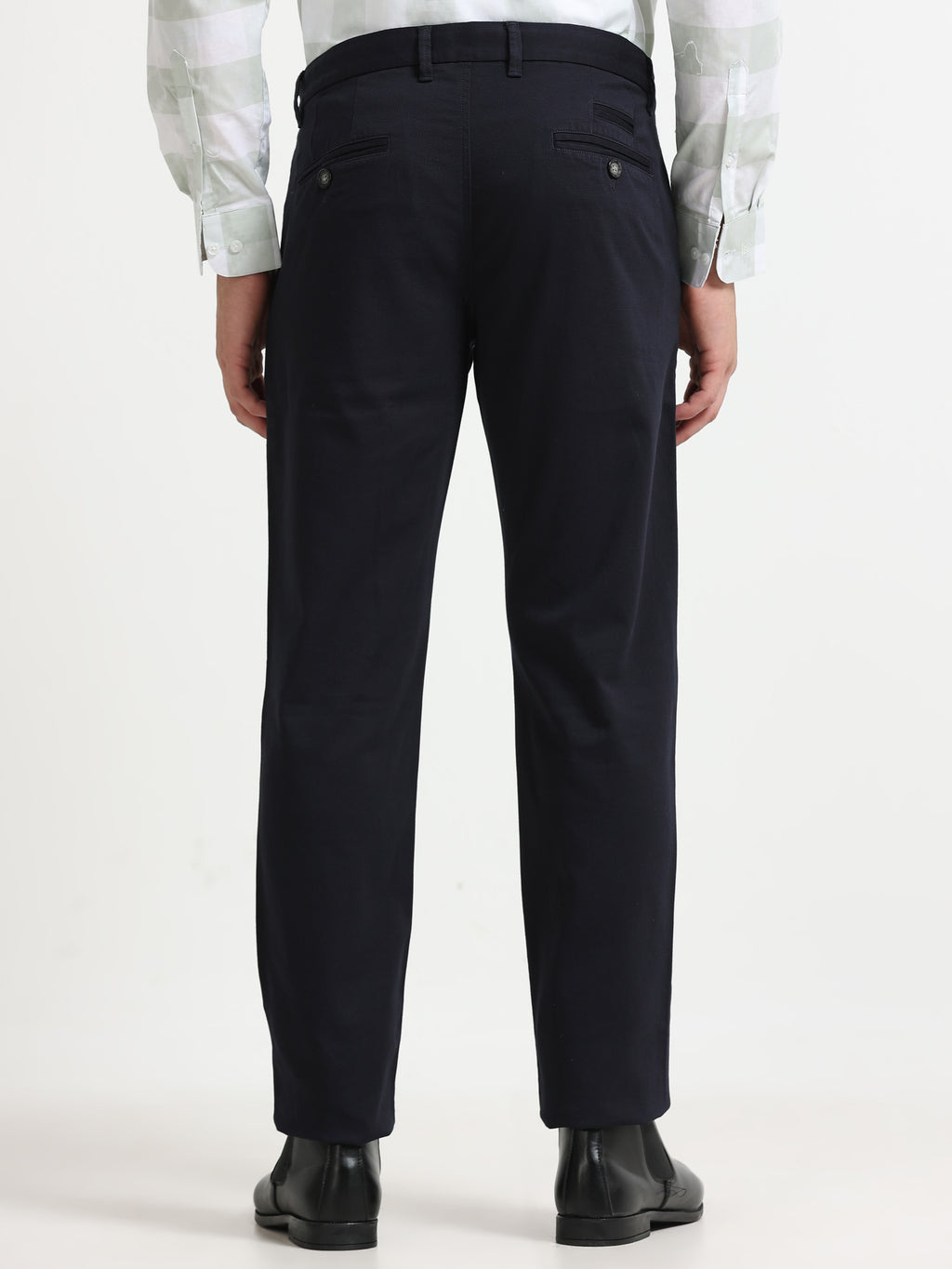 NAVY DOBBIES COTTON LYCRA BLEND TROUSER