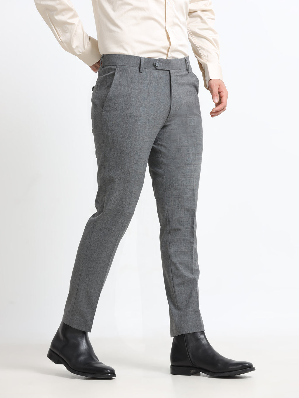 GREY CHECK 4 WAY STRETCH VISCOSE BLEND FORMAL PANT