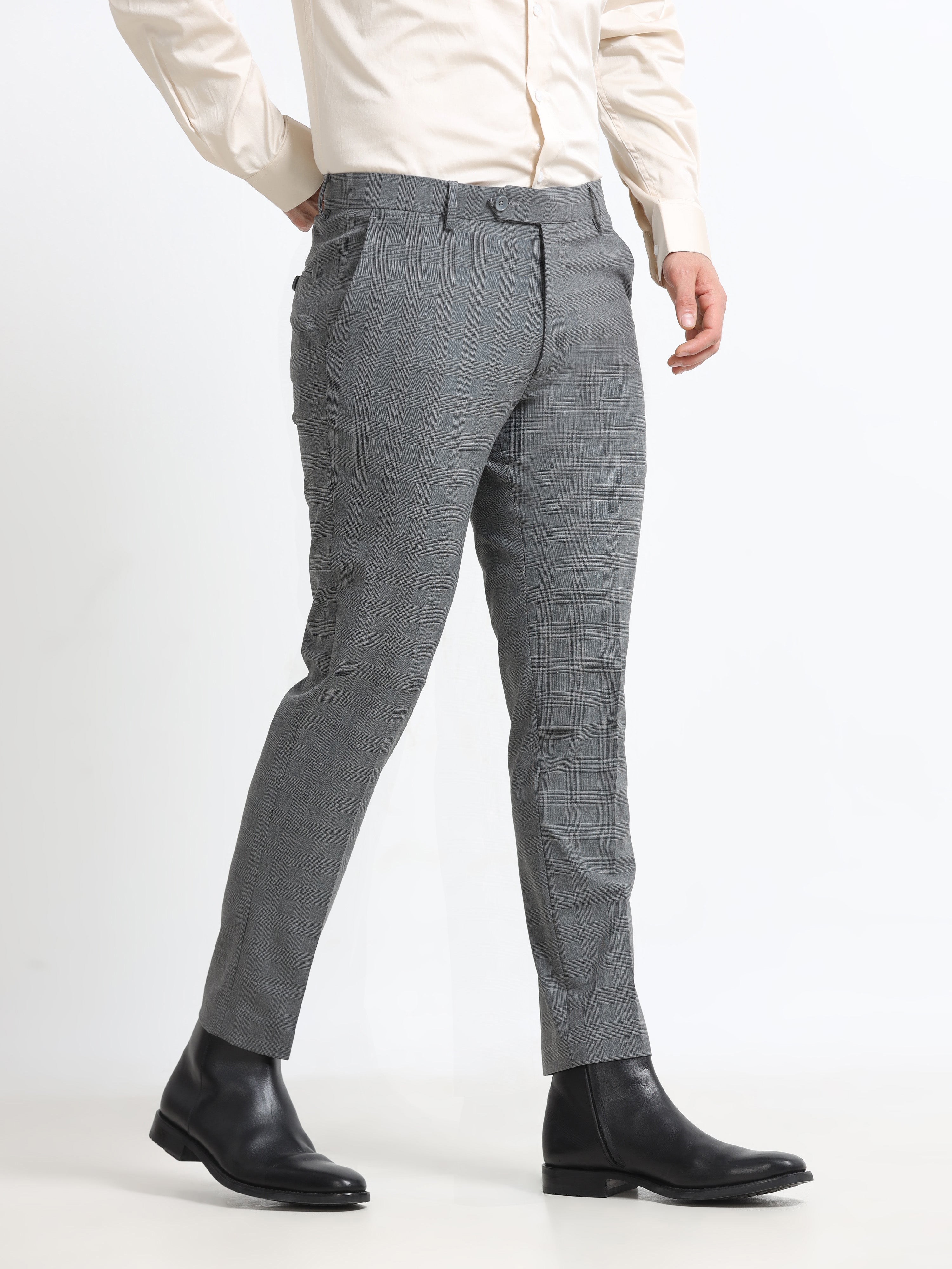 GREY CHECK 4 WAY STRETCH VISCOSE BLEND FORMAL PANT