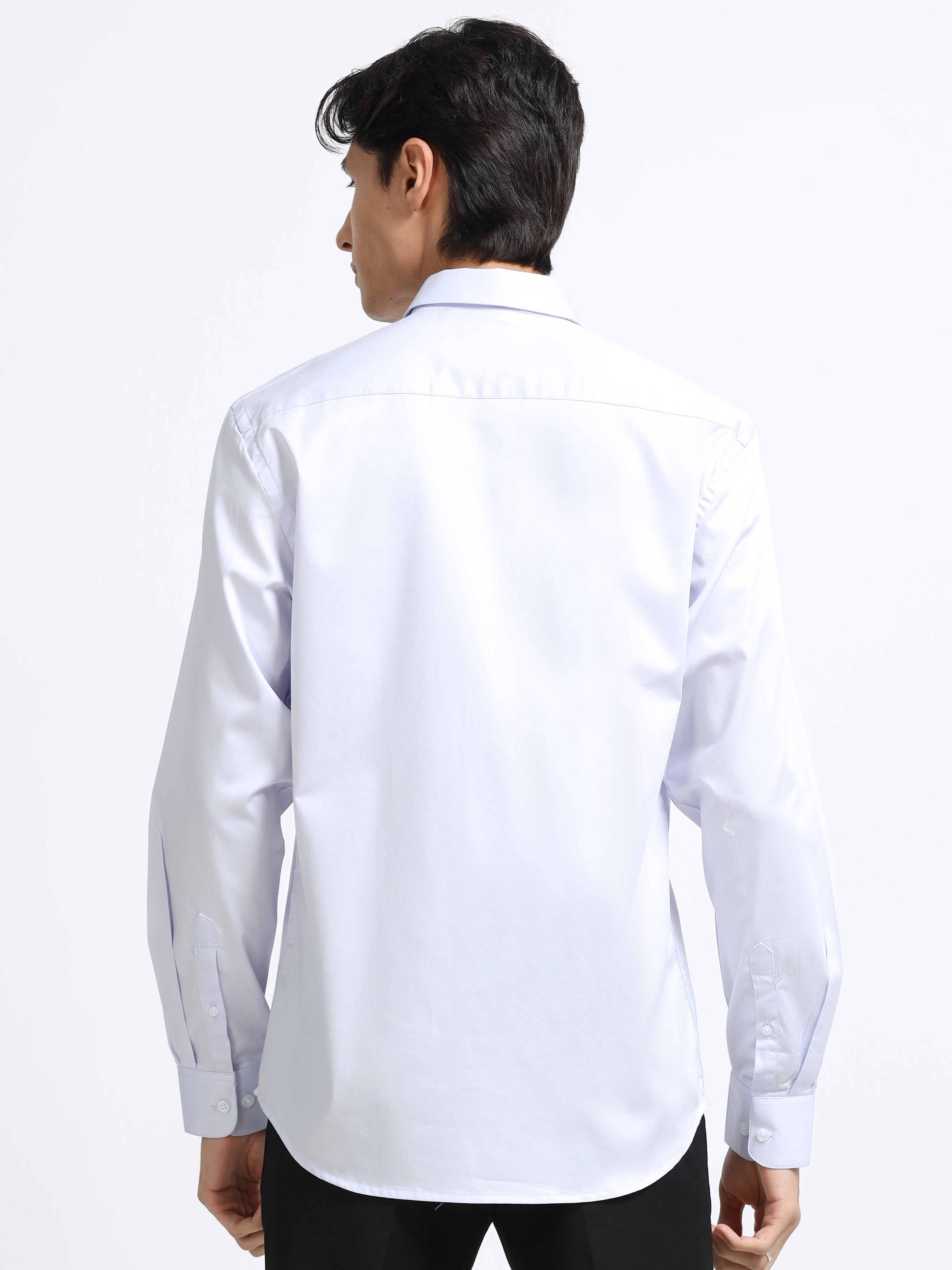 Arctic Lilac Cotton Satin Stretch Solid Shirt