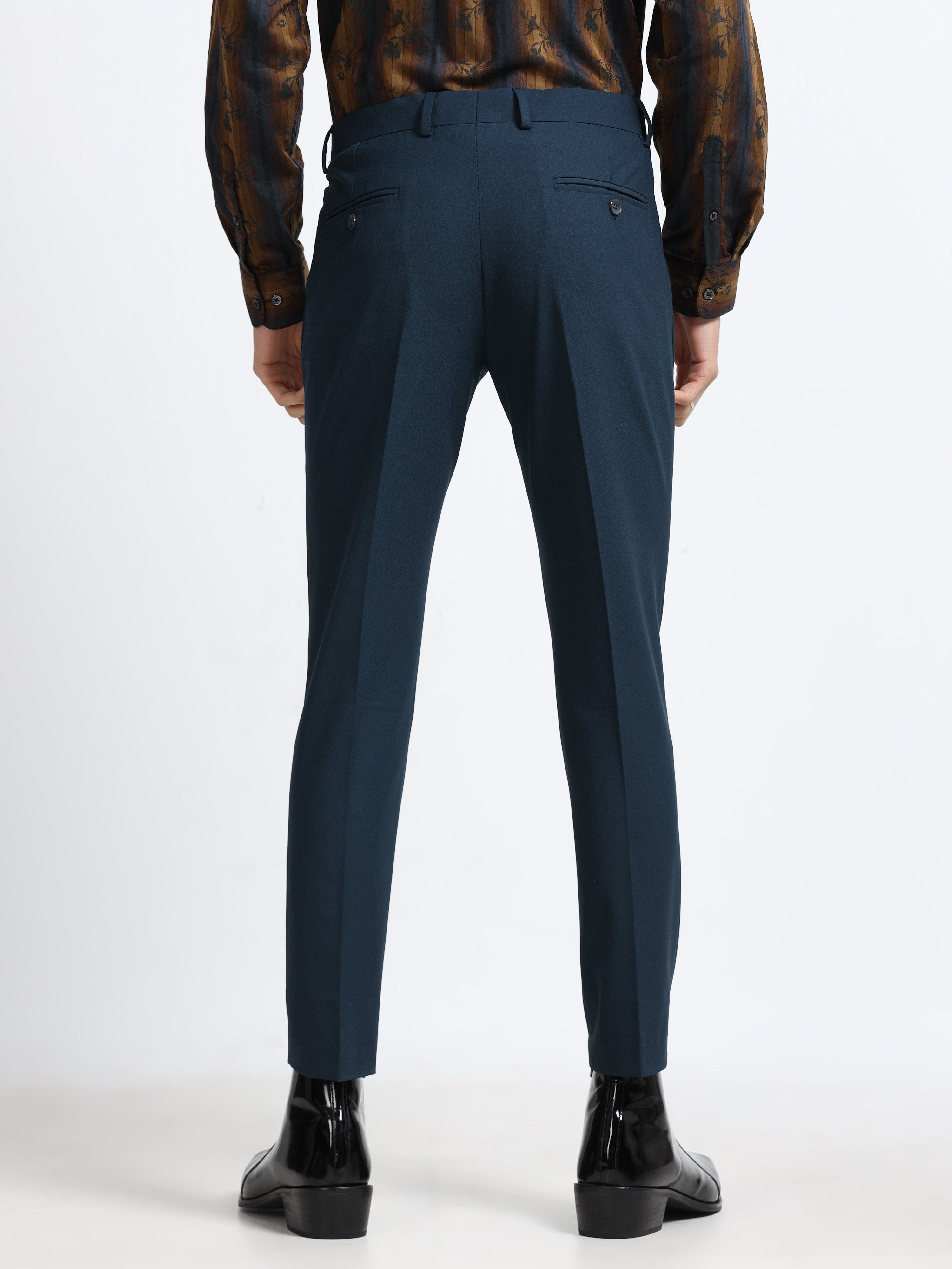 BLUE 4 WAY STRETCH VISCOSE BLEND FORMAL PANT