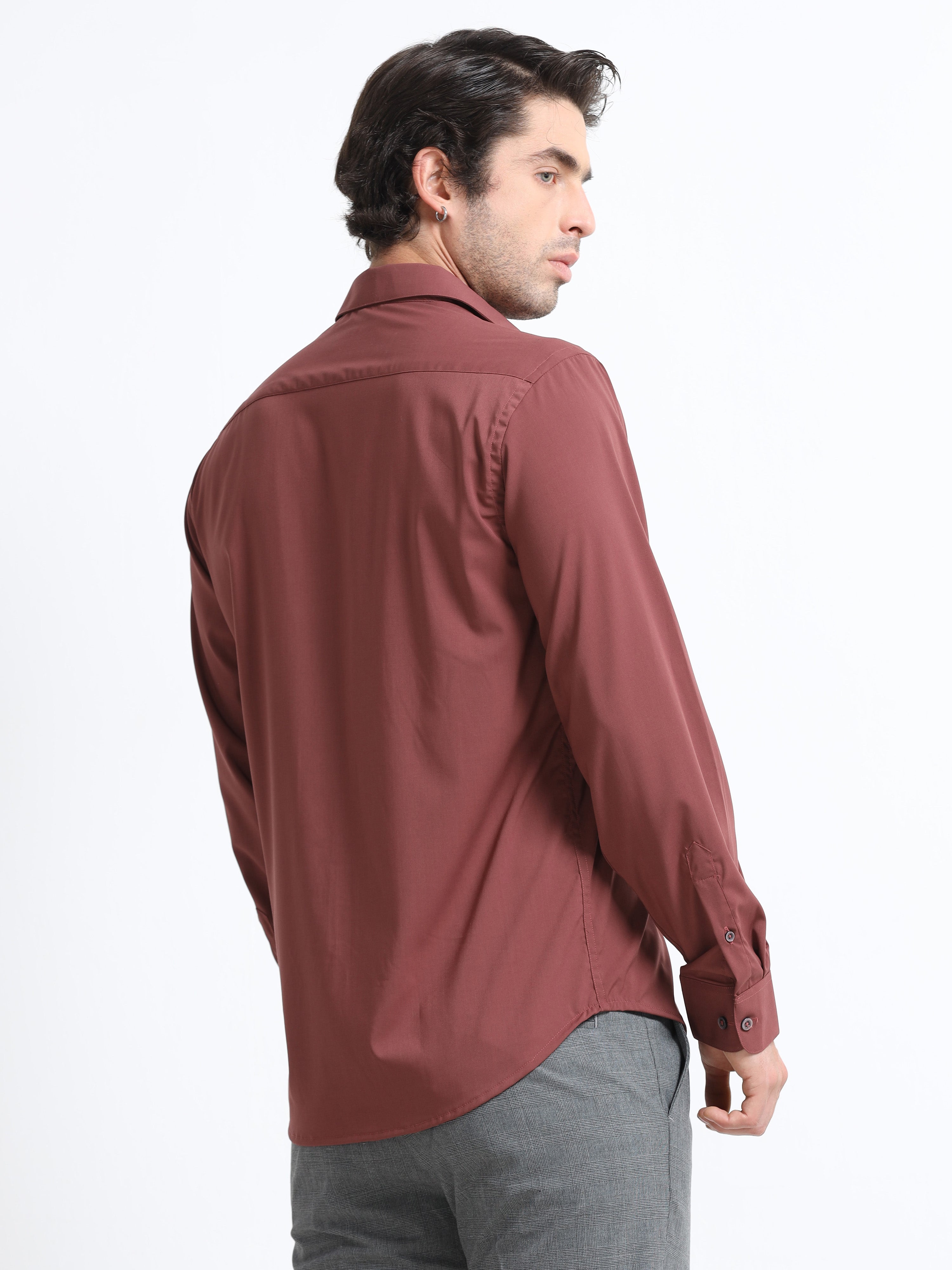 Marsala Royale Cotton Satin Stretch Solid Shirt