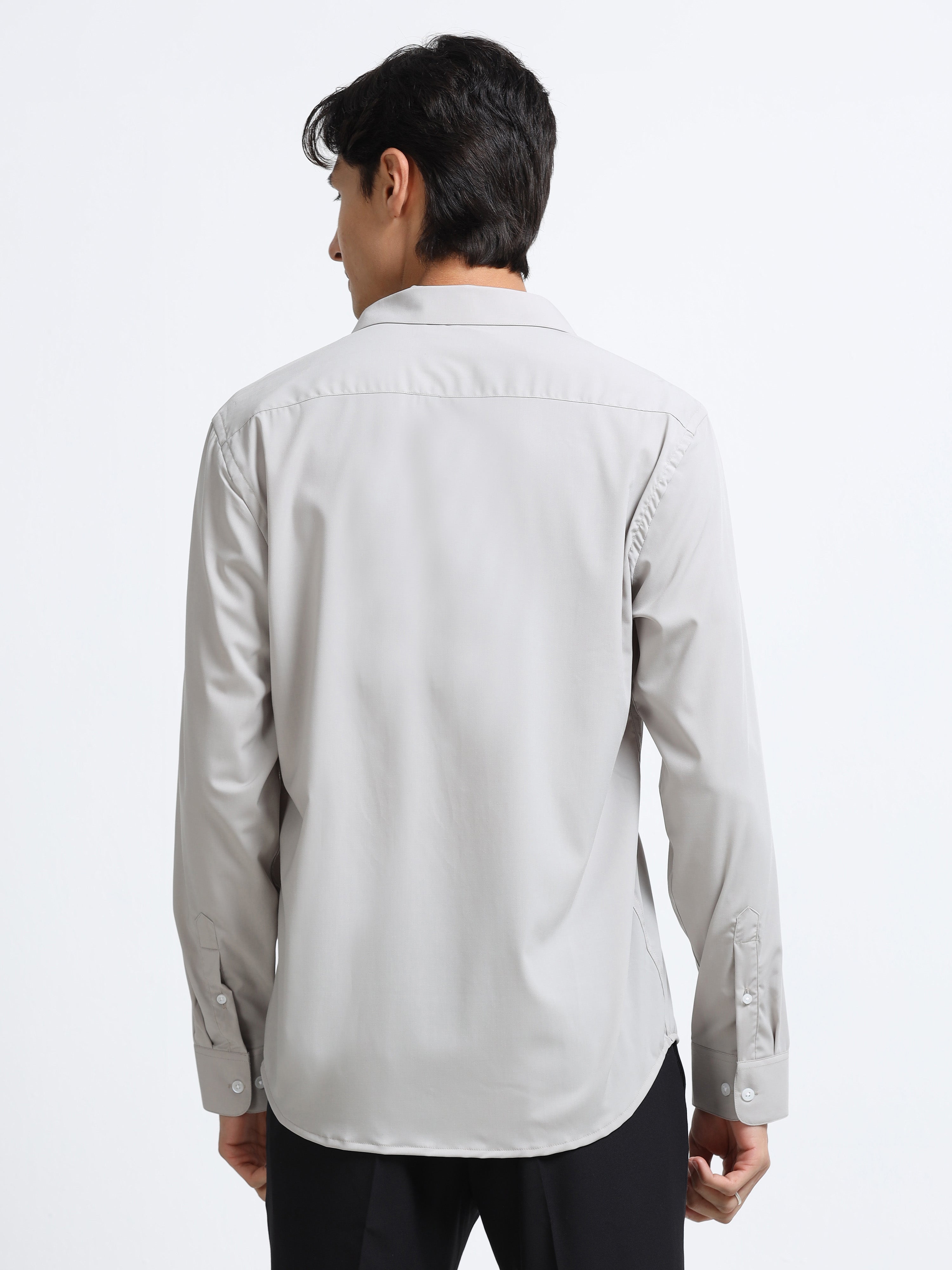 Steel Mist Cotton Satin Stretch Solid Shirt