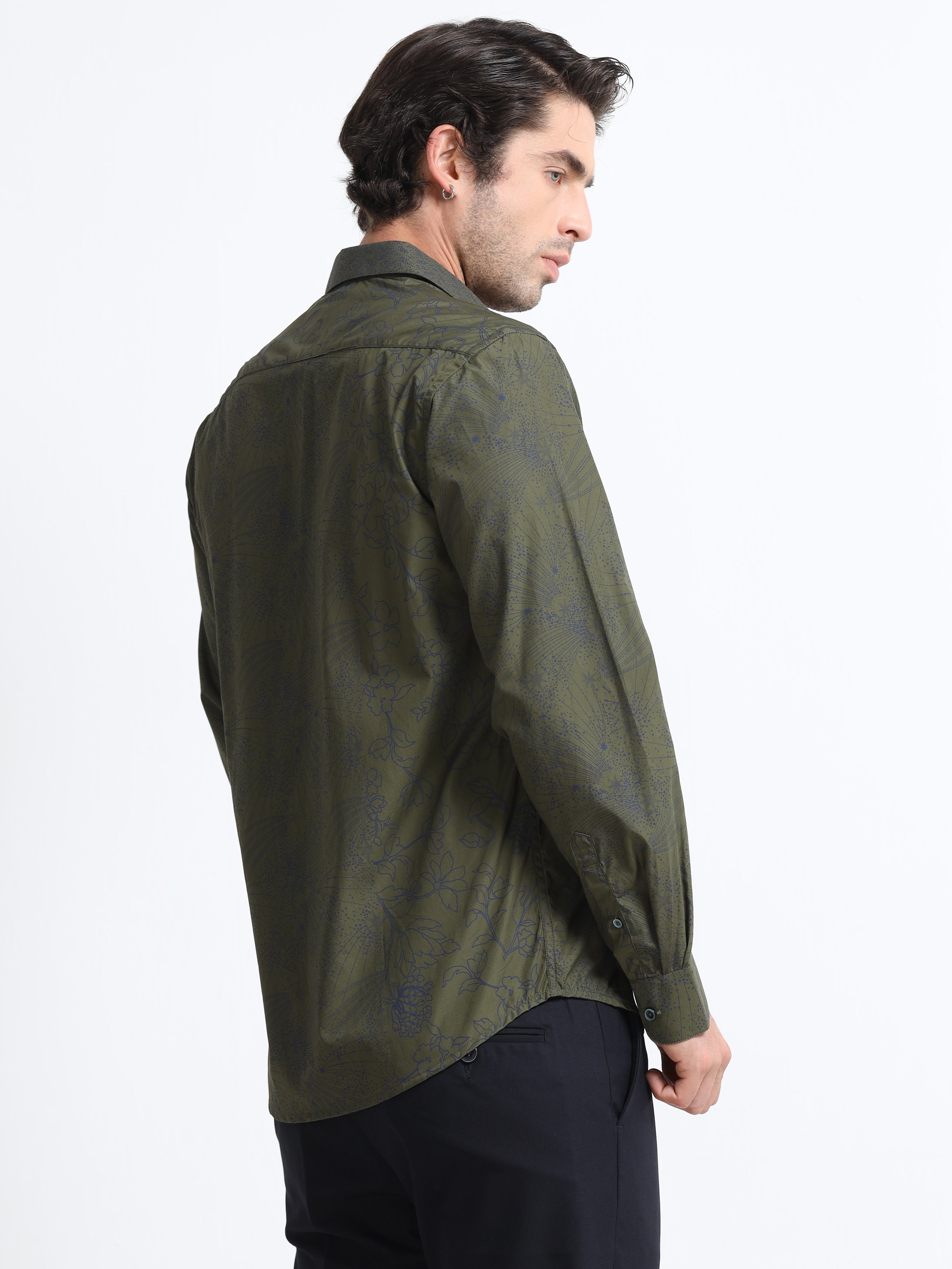 Obsidian Olive Artisan Flora Cotton Print Shirt