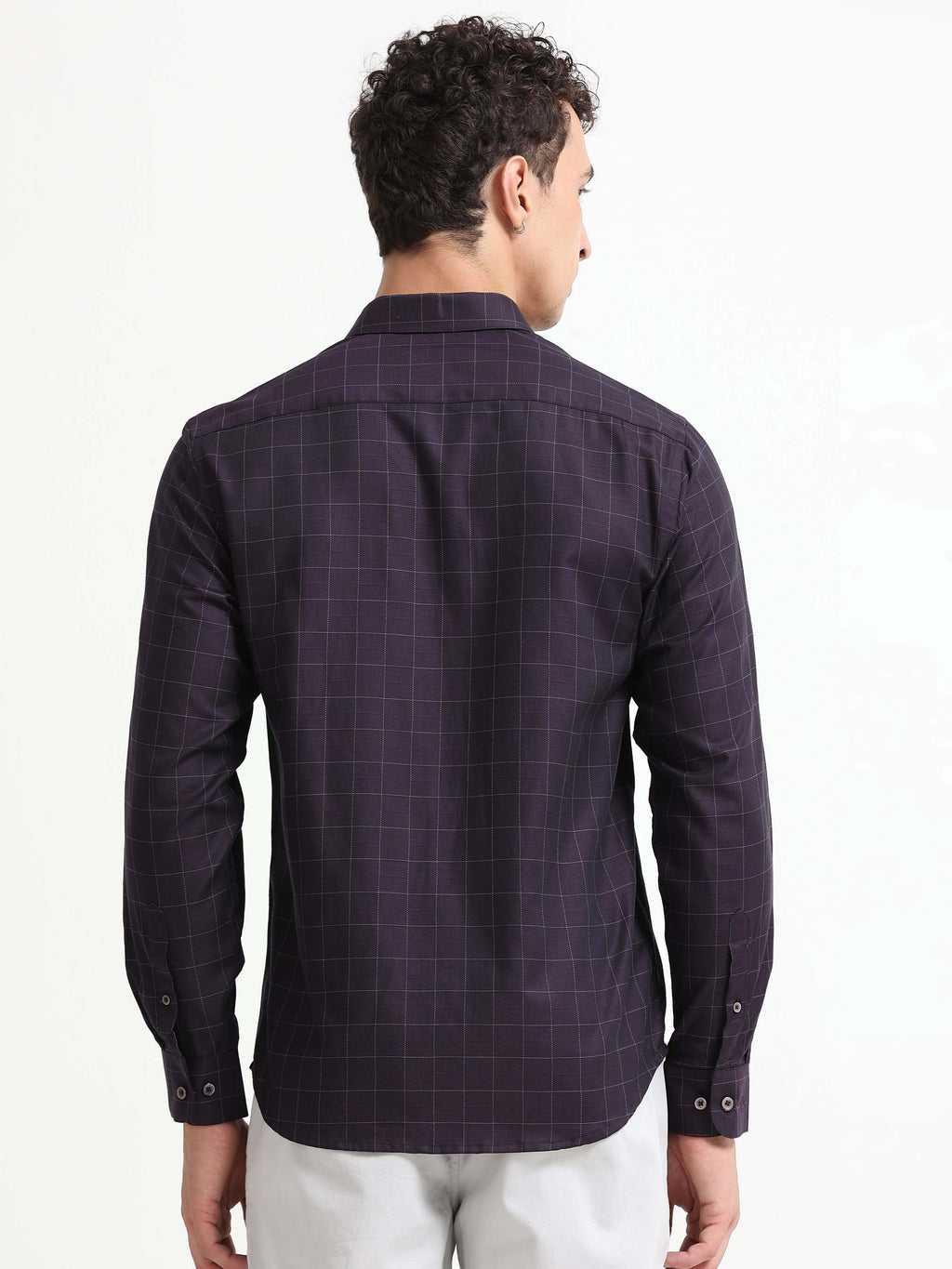 Aubergine Tectonic Windowpane Jacquard Shirt